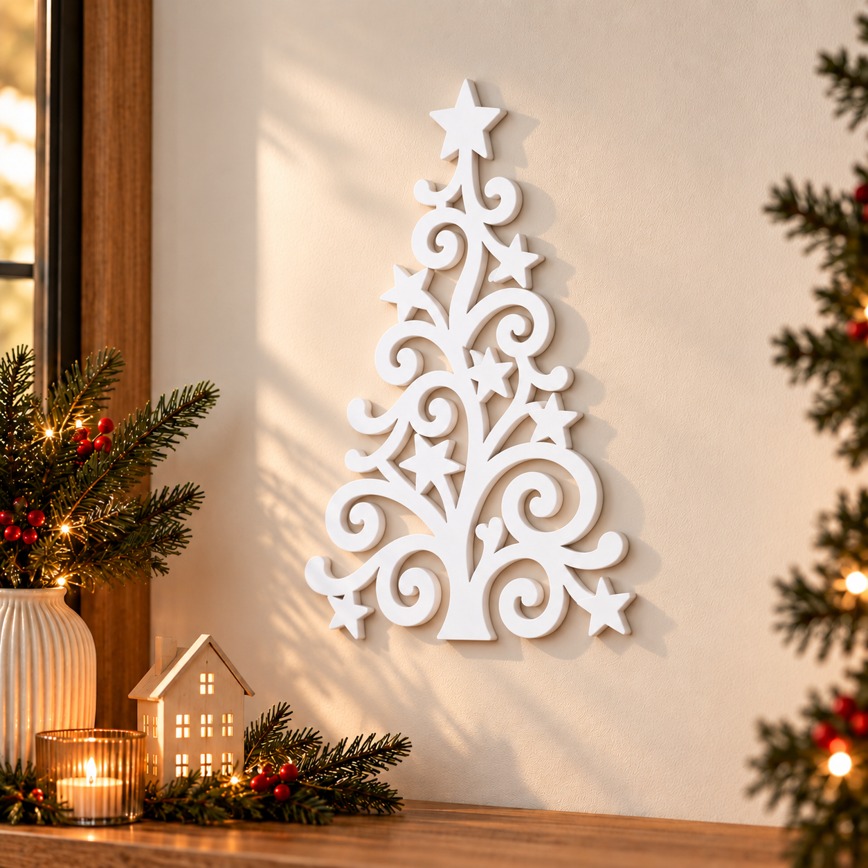 Decoración Navideña Prints Patro - Arte Pared estilo Árbol Blanco-5