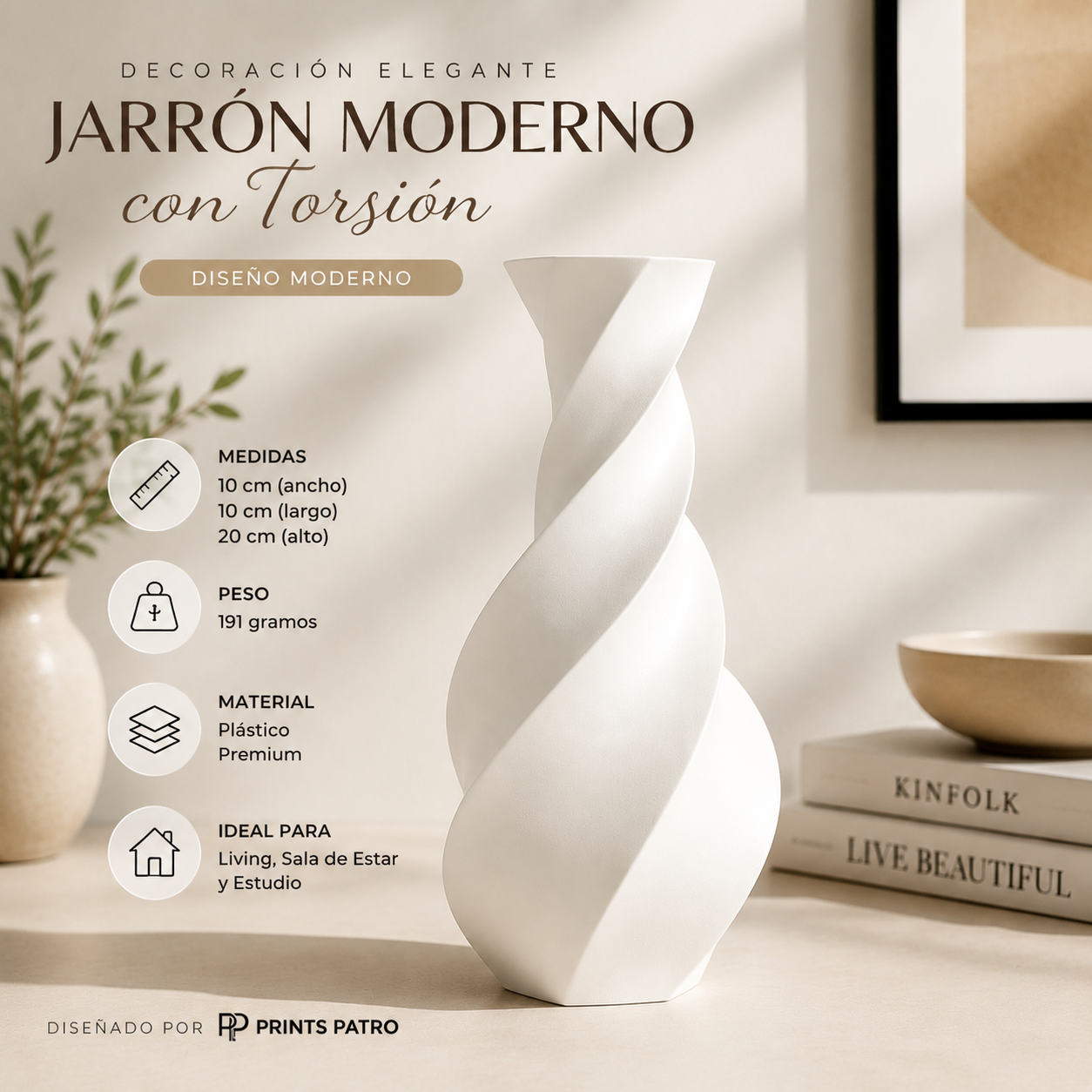 Decoración Elegante Prints Patro - Jarrón Moderno con Torsión Blanco-0