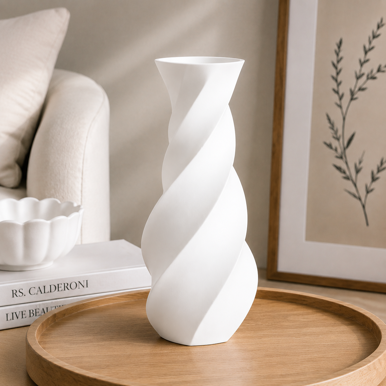 Decoración Elegante Prints Patro - Jarrón Moderno con Torsión Blanco-1