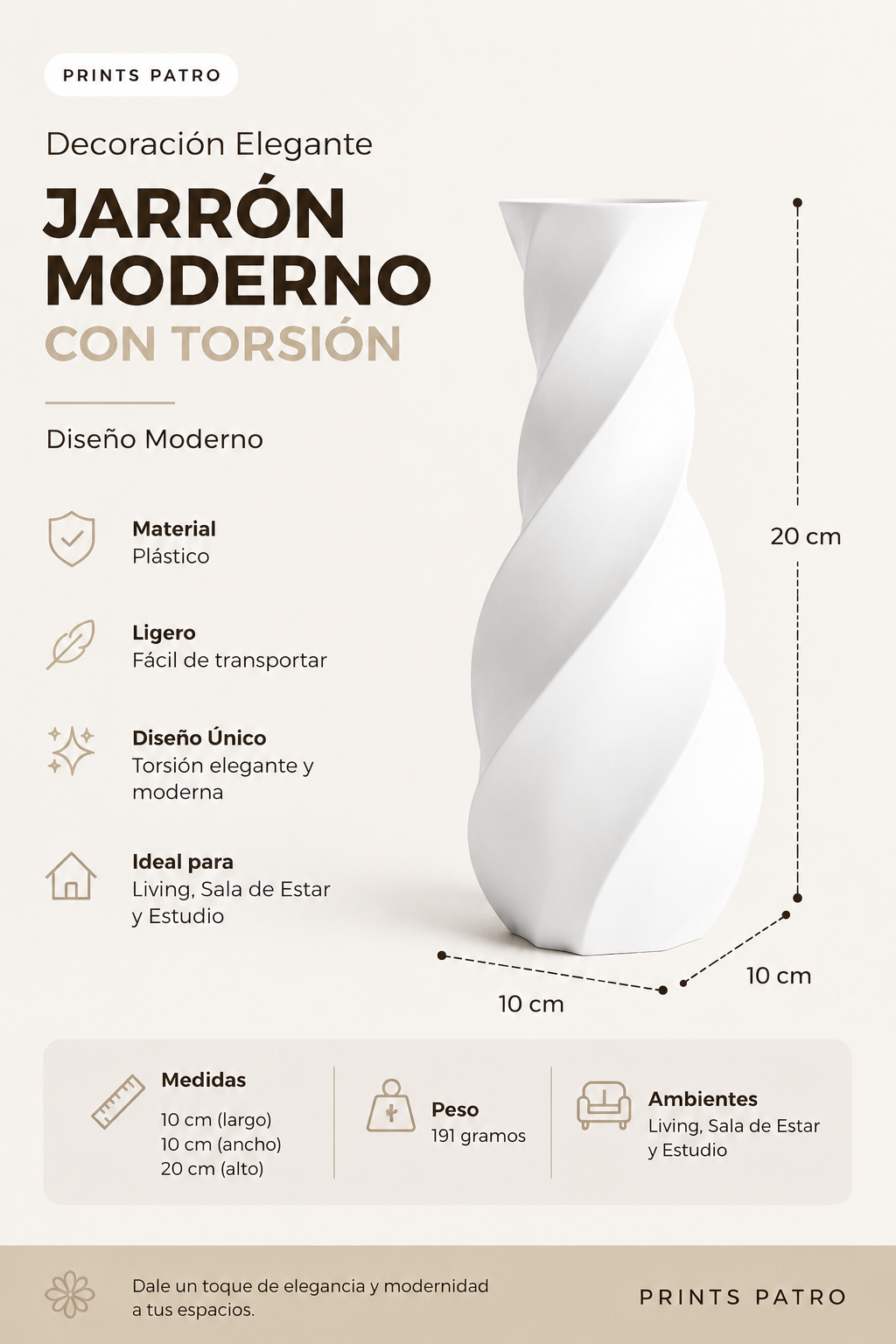 Decoración Elegante Prints Patro - Jarrón Moderno con Torsión Blanco-3