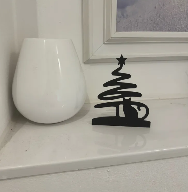 Adorno - Árbol y gato de navidad minimalista -2