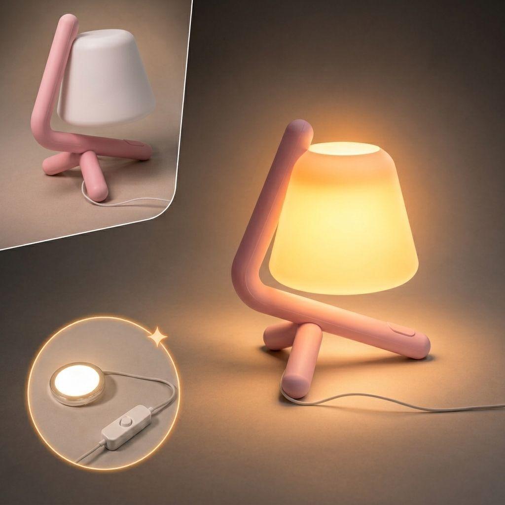 Lampara Velador Diseno Tripode Curvo Minimalista Led Rosa-1