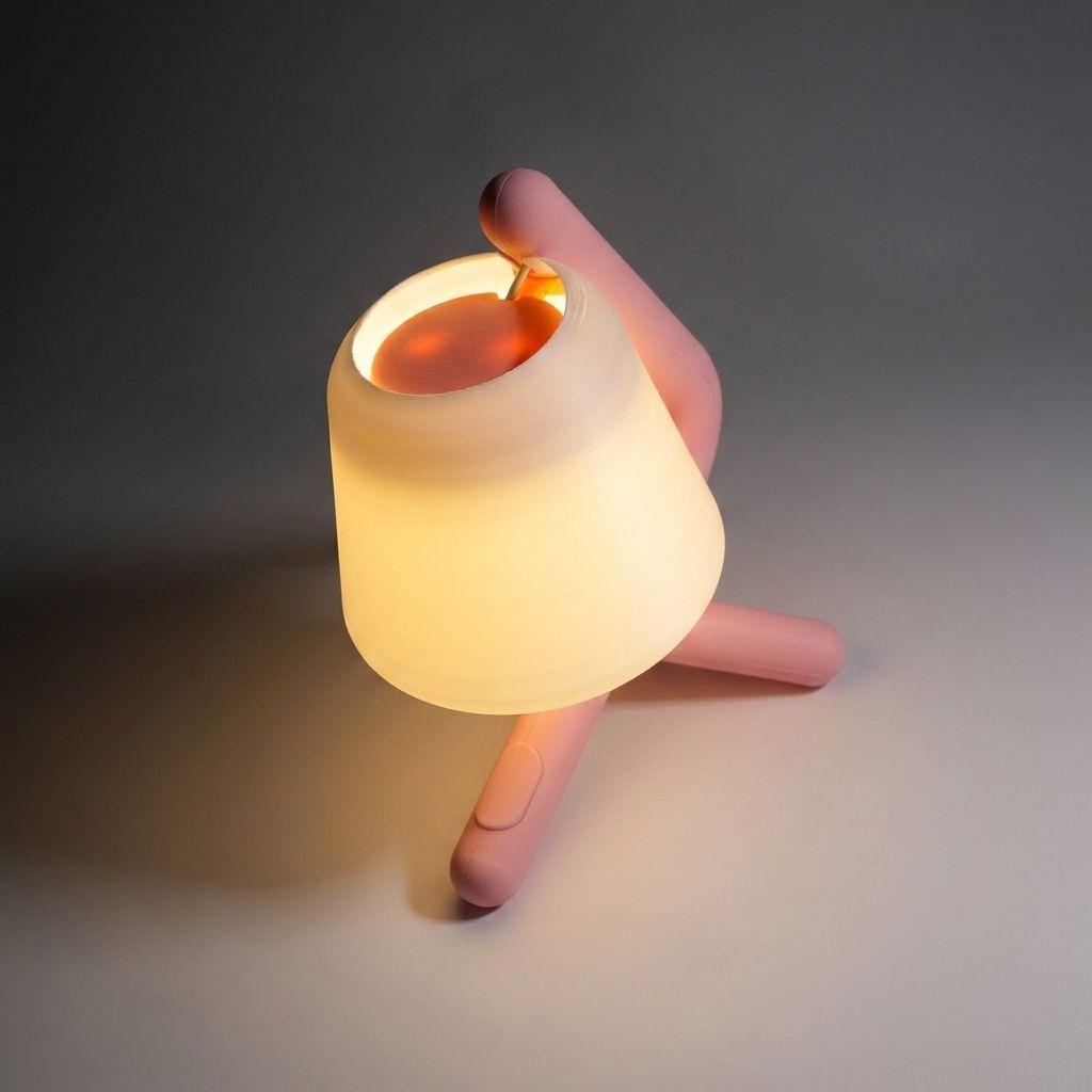 Lampara Velador Diseno Tripode Curvo Minimalista Led Rosa-2