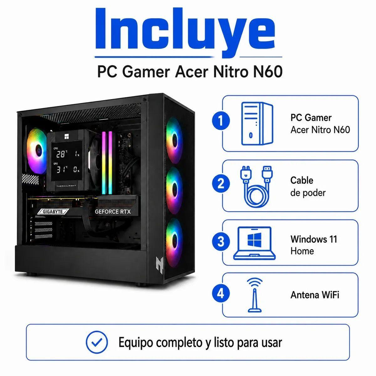 PC Gamer RTX 5070 Ti i7 14700F 32GB DDR5 2TB SSD Acer Nitro N60-4