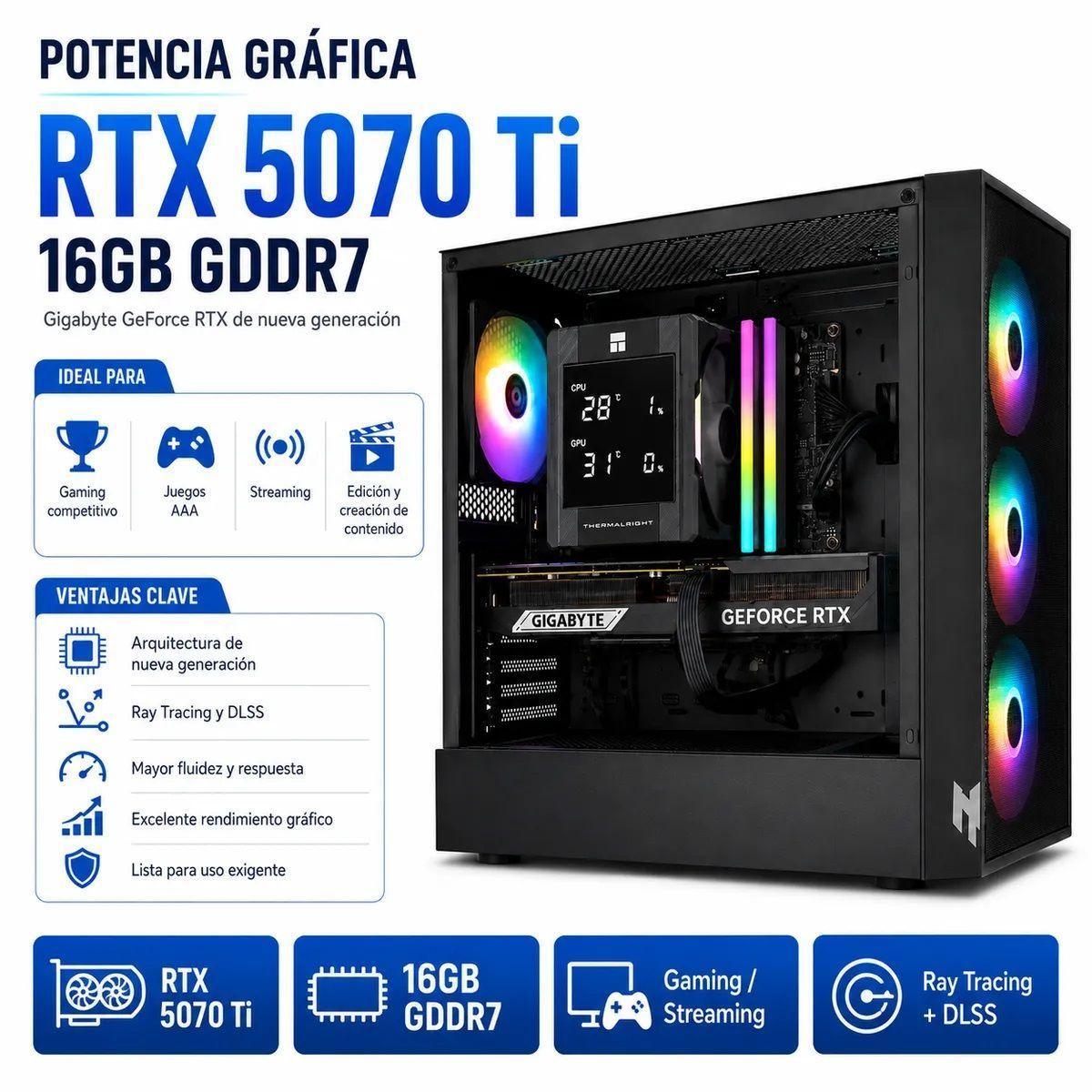 PC Gamer RTX 5070 Ti i7 14700F 32GB DDR5 2TB SSD Acer Nitro N60-7