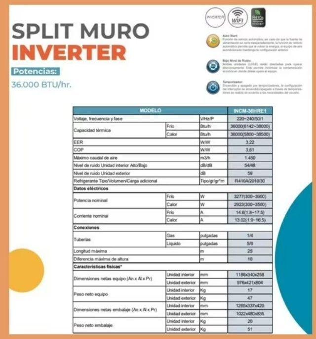 Aire acondicionado tipo split muro Inverter 36000 btu WIFI CLARK-6