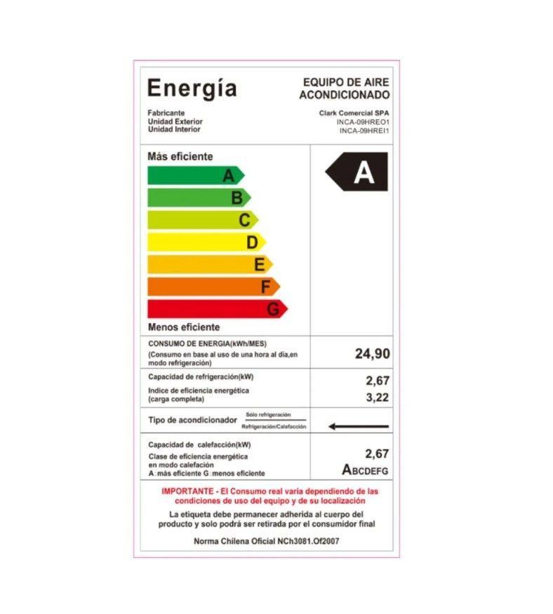 Aire acondicionado tipo split muro Inverter de 9000 btu WIFI CLARK-3