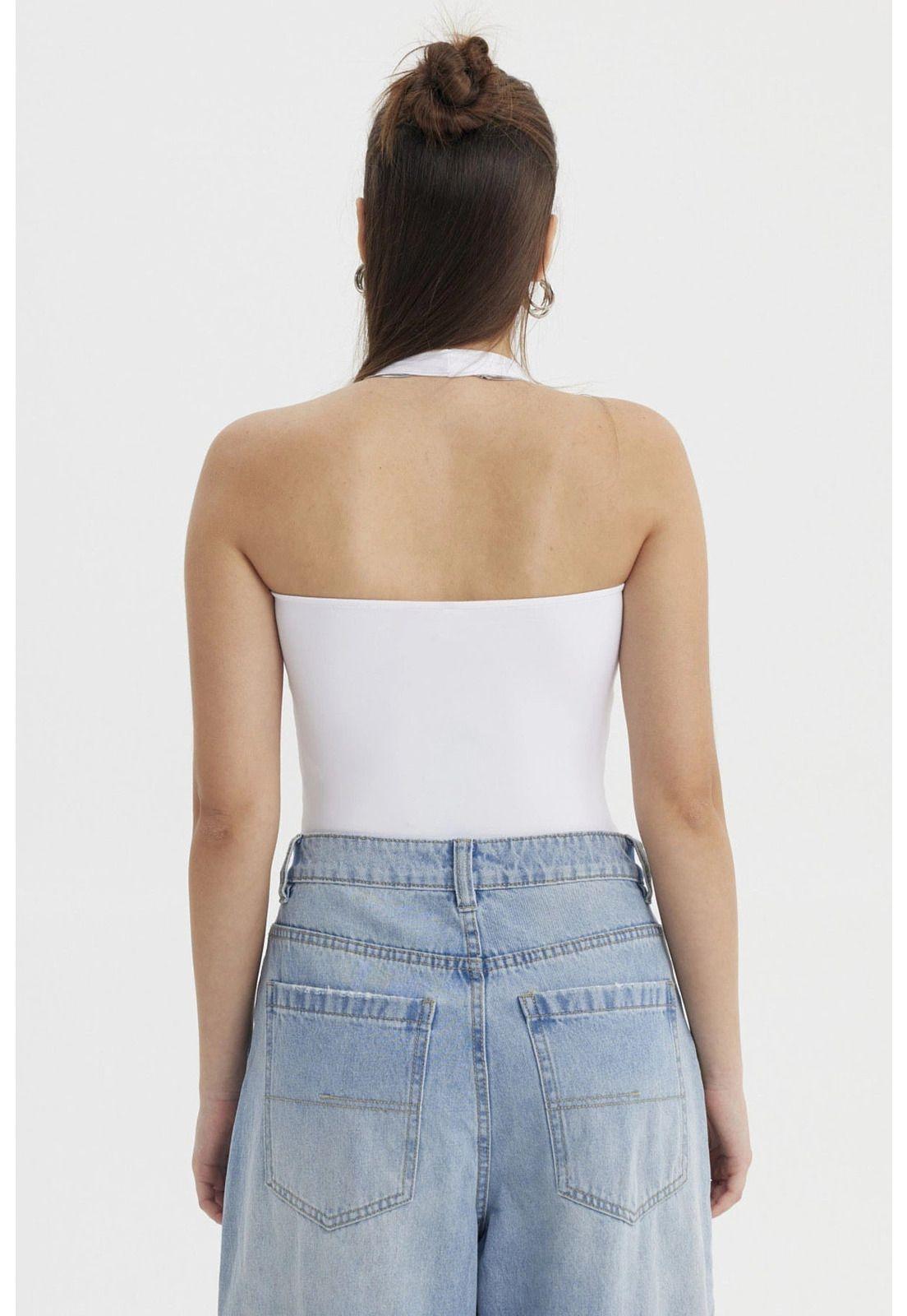 Polera Peto Mujer Halter Liso Crop Blanco-2