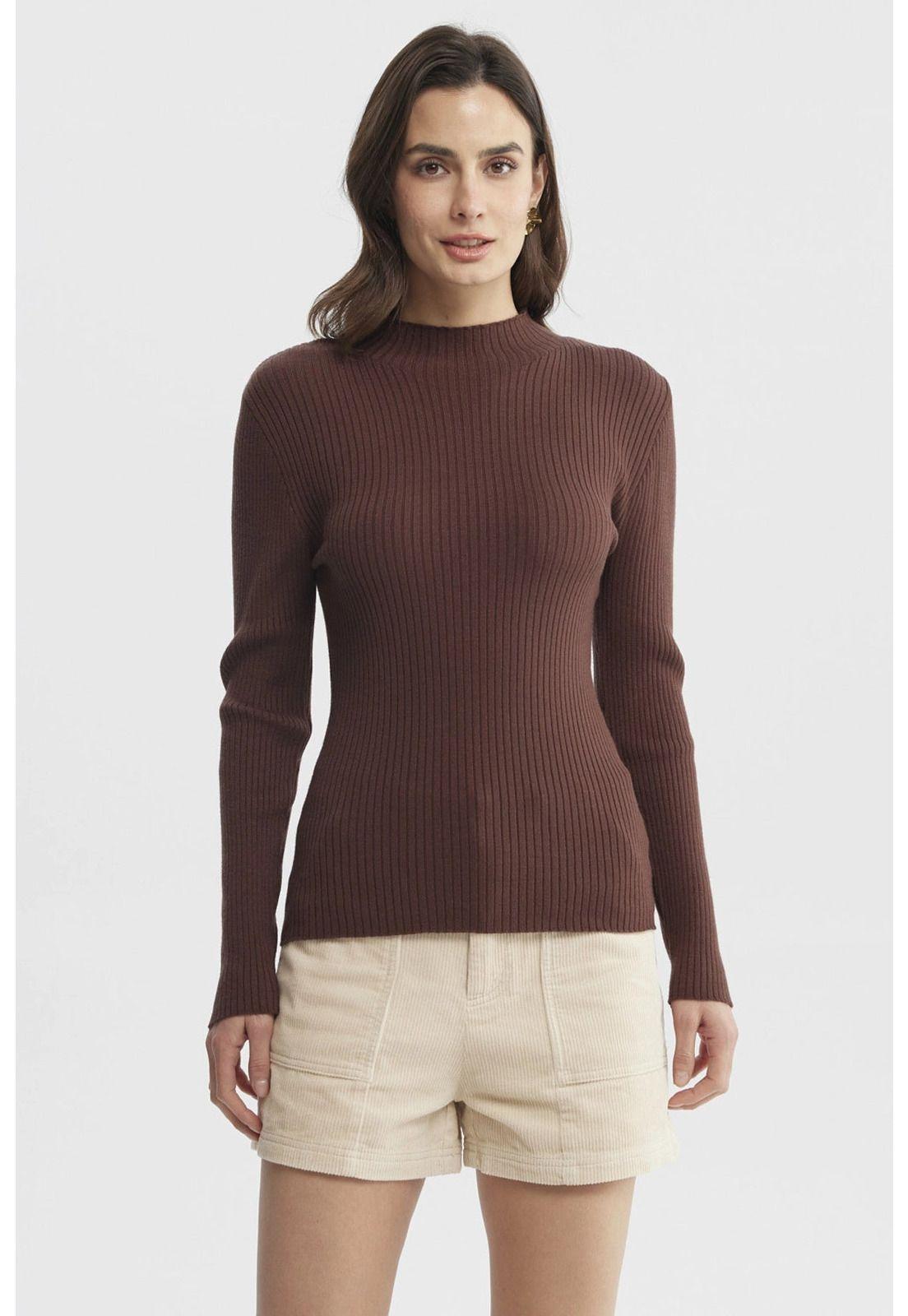 Sweater Mujer Ajustado Café Claro-0