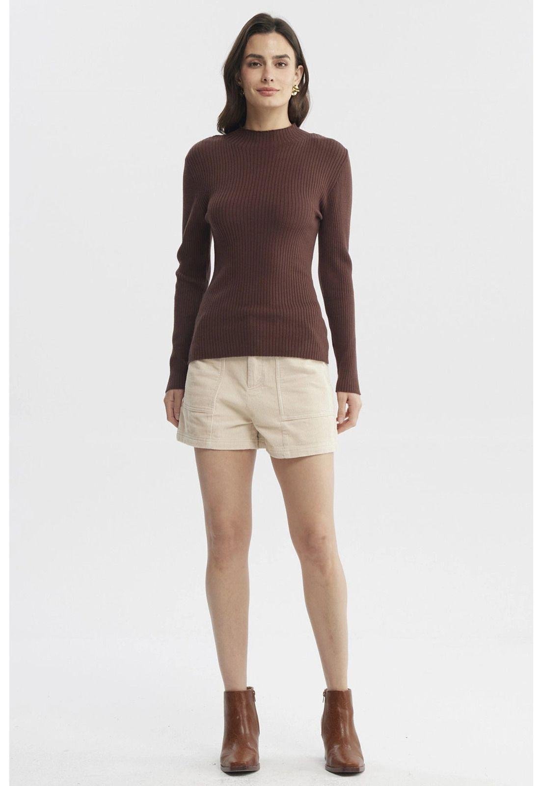 Sweater Mujer Ajustado Café Claro-3