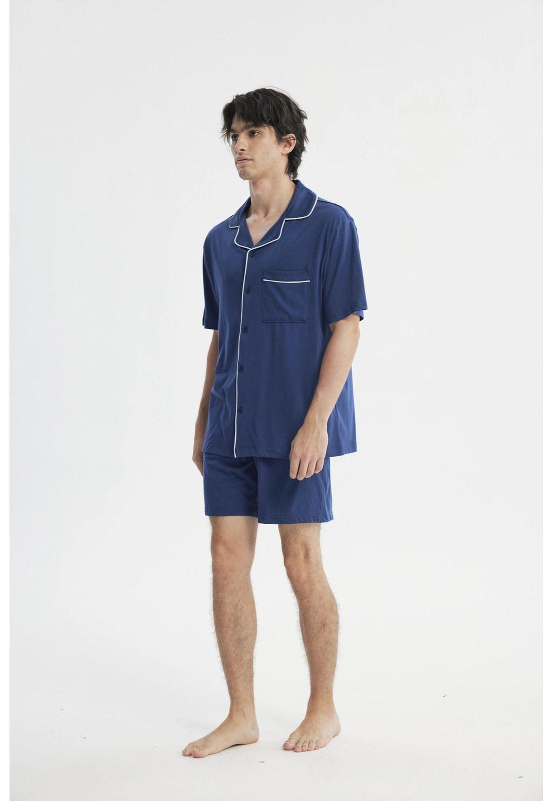 Pijama Camisero Hombre Azul-3