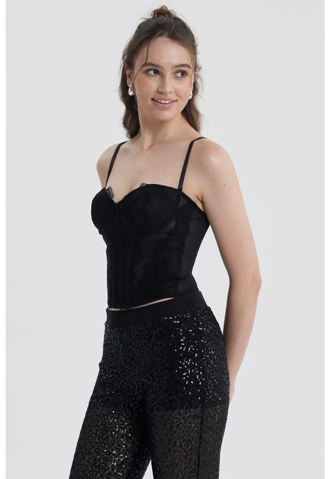 Blusa Mujer Corset Encaje Negro-0