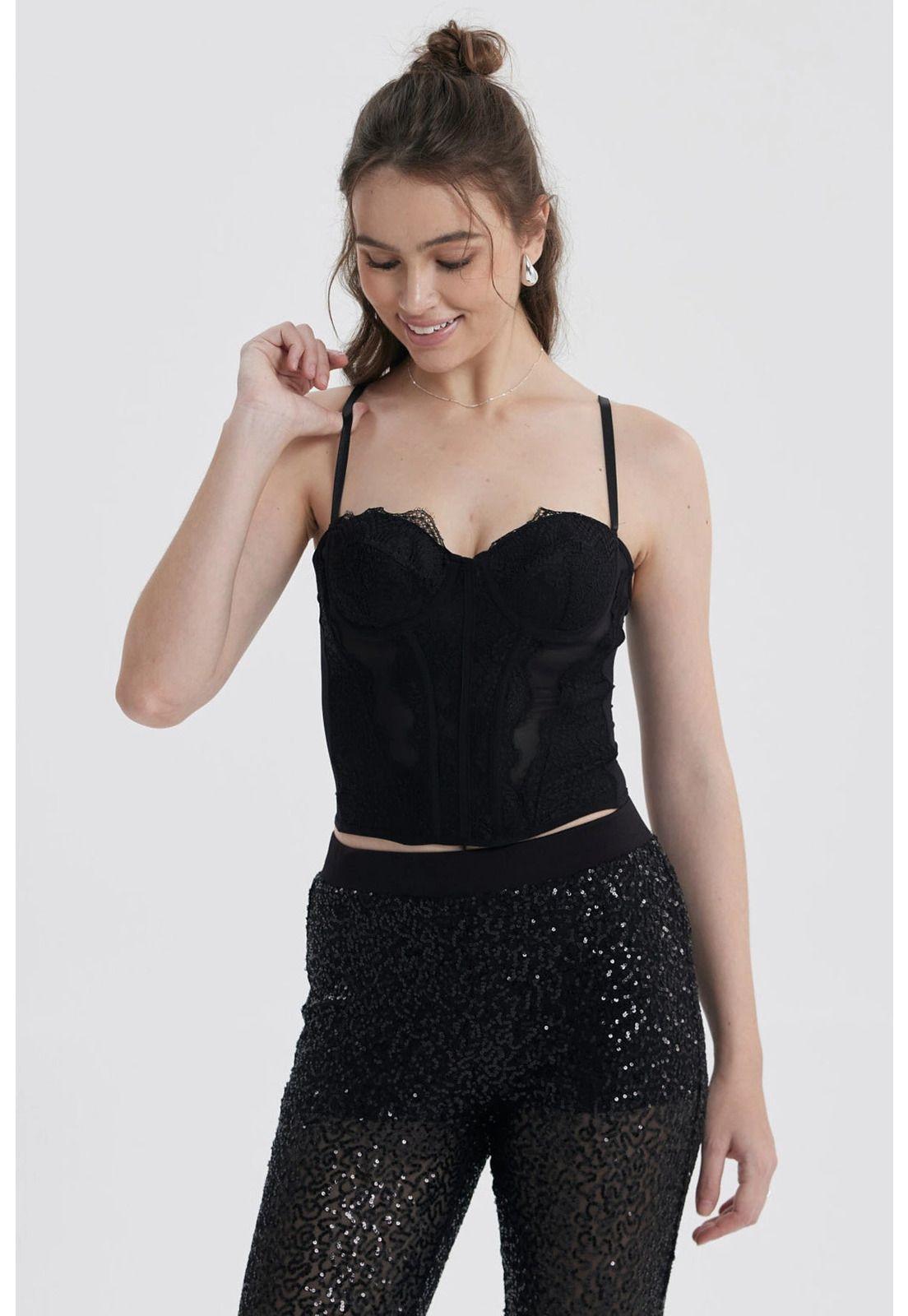 Blusa Mujer Corset Encaje Negro-1