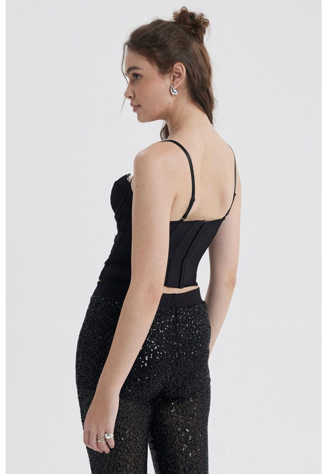 Blusa Mujer Corset Encaje Negro-2