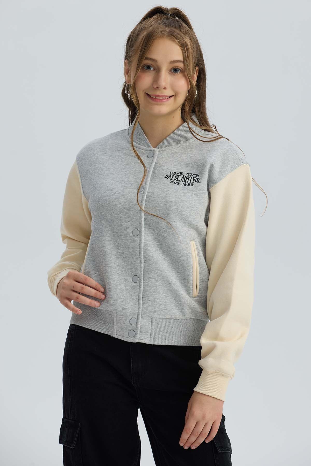 Chaqueta Niña Bomber Gris Melange-0