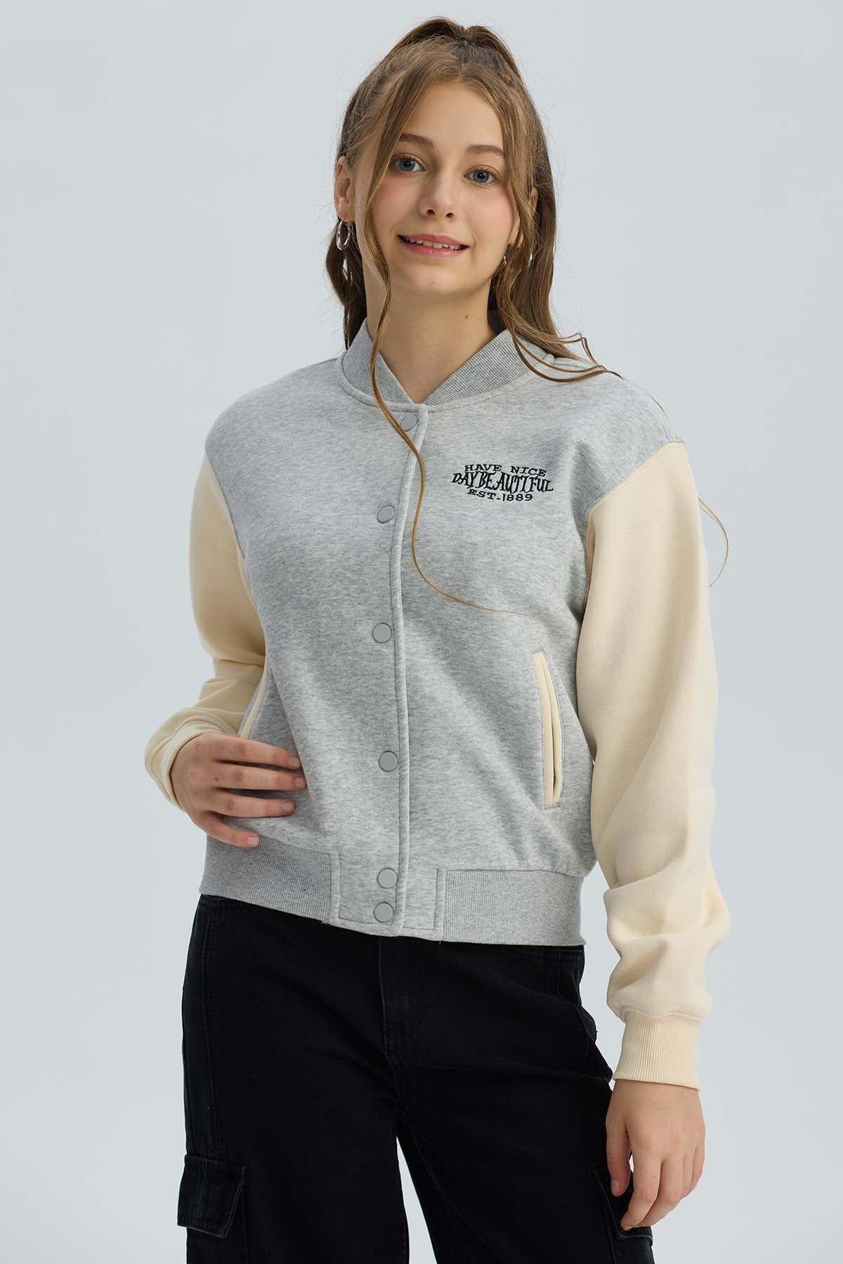 Chaqueta Niña Bomber Gris Melange-1