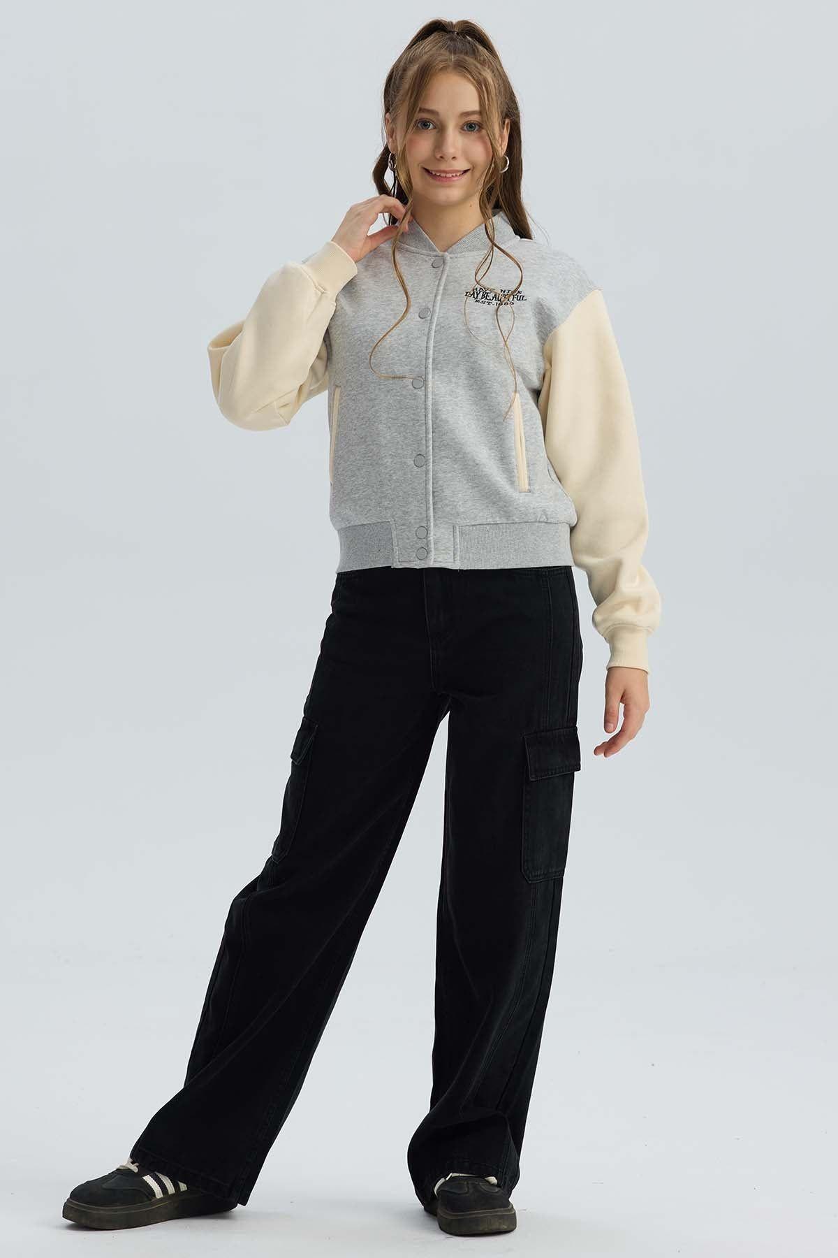 Chaqueta Niña Bomber Gris Melange-3