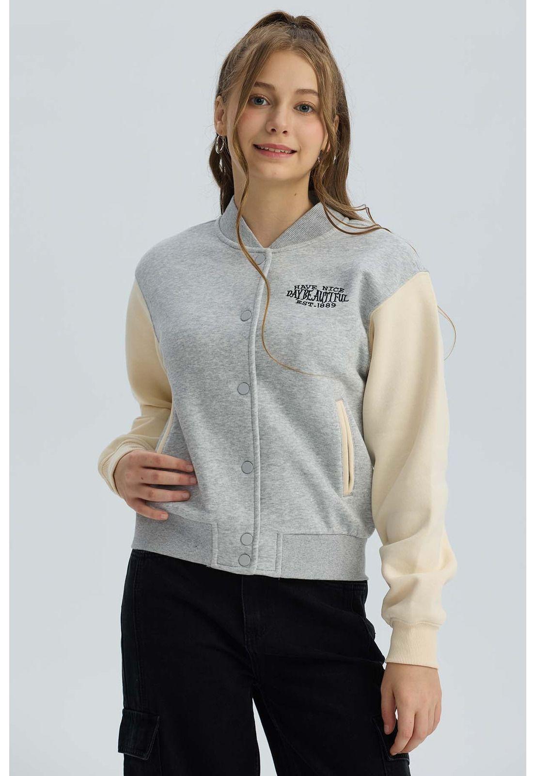 Chaqueta Niña Bomber Gris Melange - ll-1
