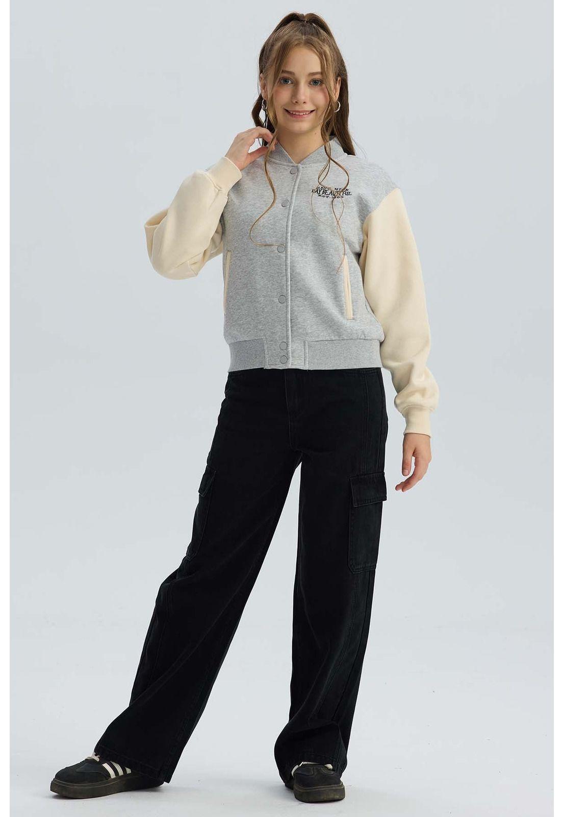 Chaqueta Niña Bomber Gris Melange - ll-3