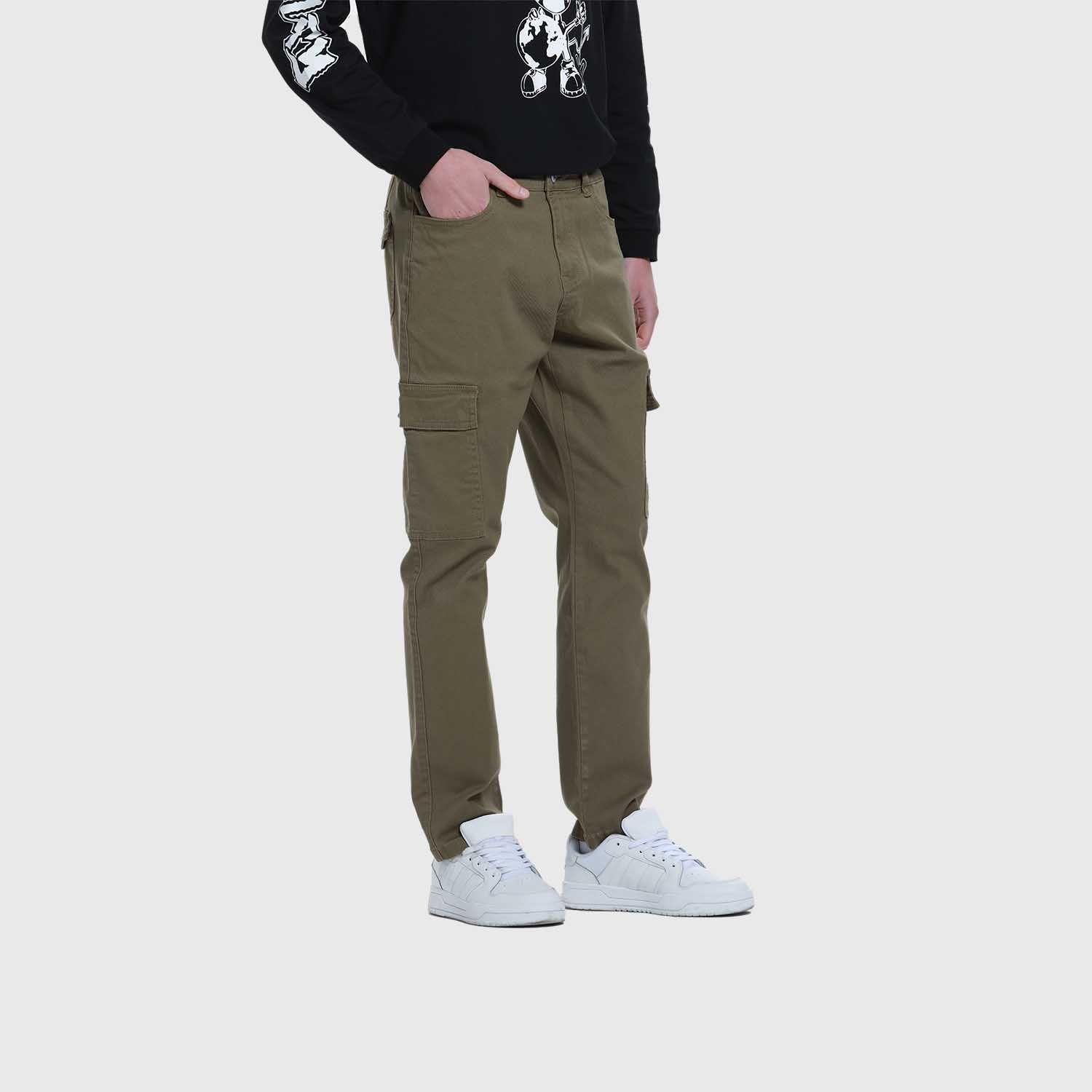 Jeans Hombre Slim Cargo Color Verde Militar-1
