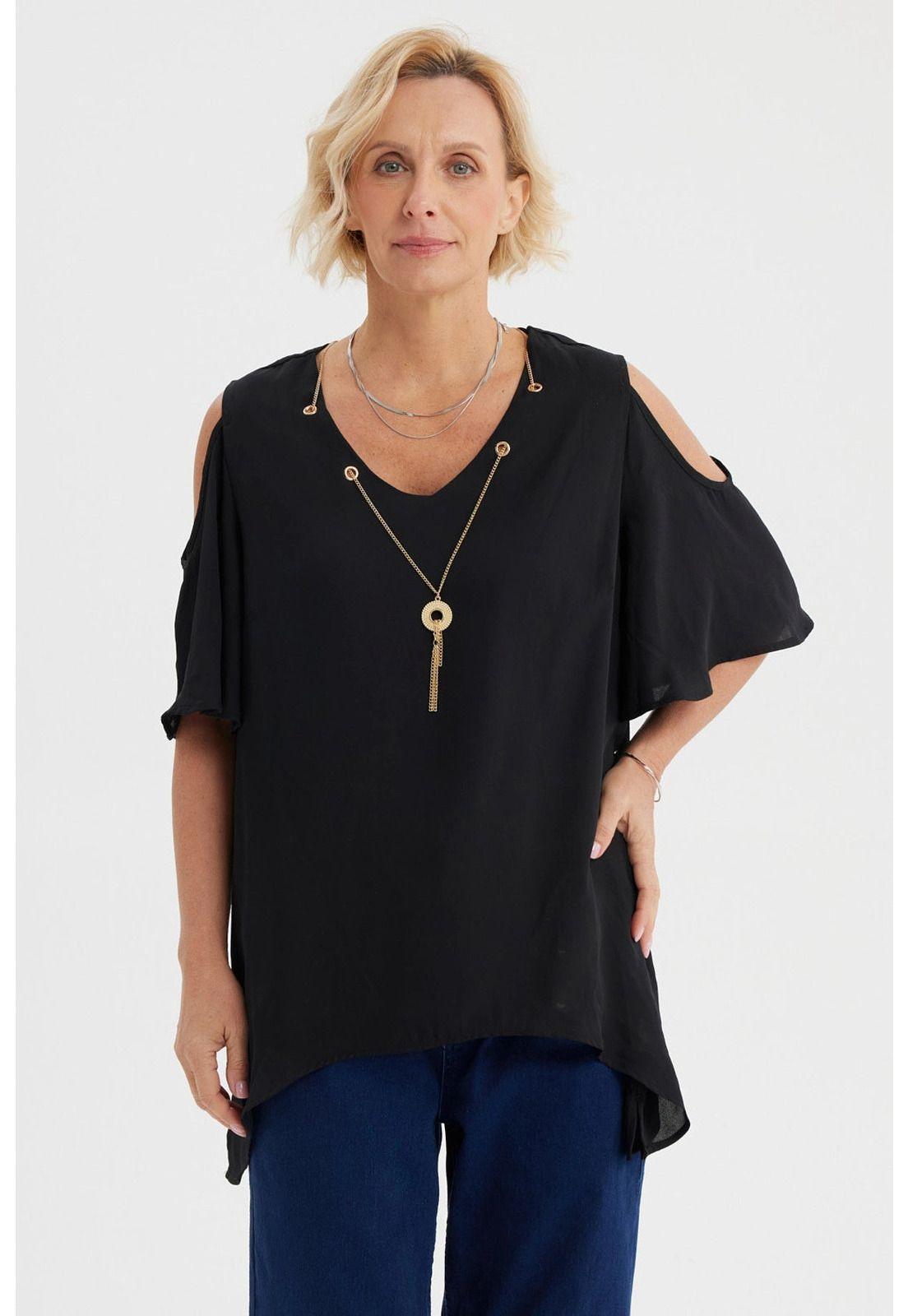 Blusa Mujer Flare Cuello V Negro-0