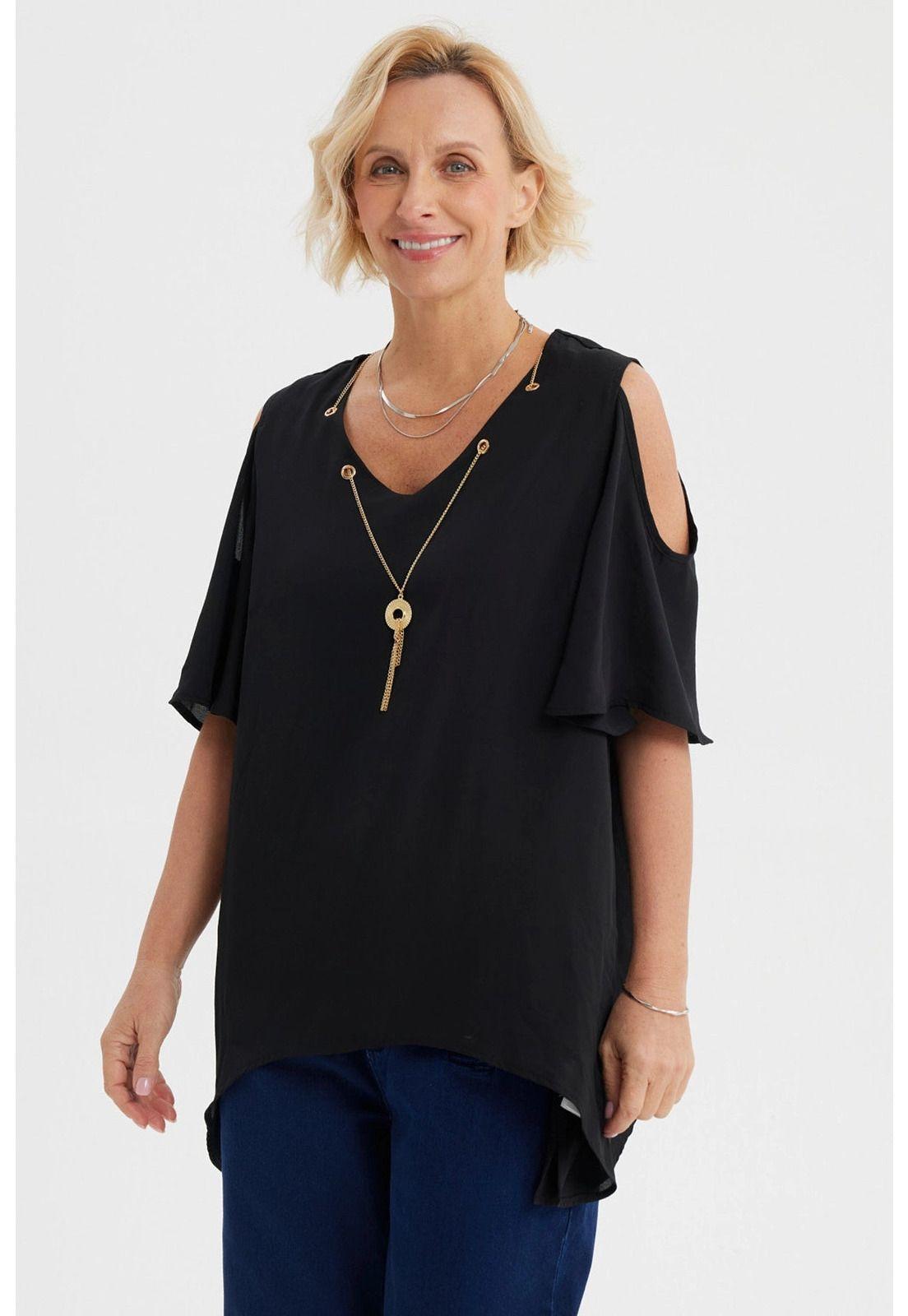 Blusa Mujer Flare Cuello V Negro-1
