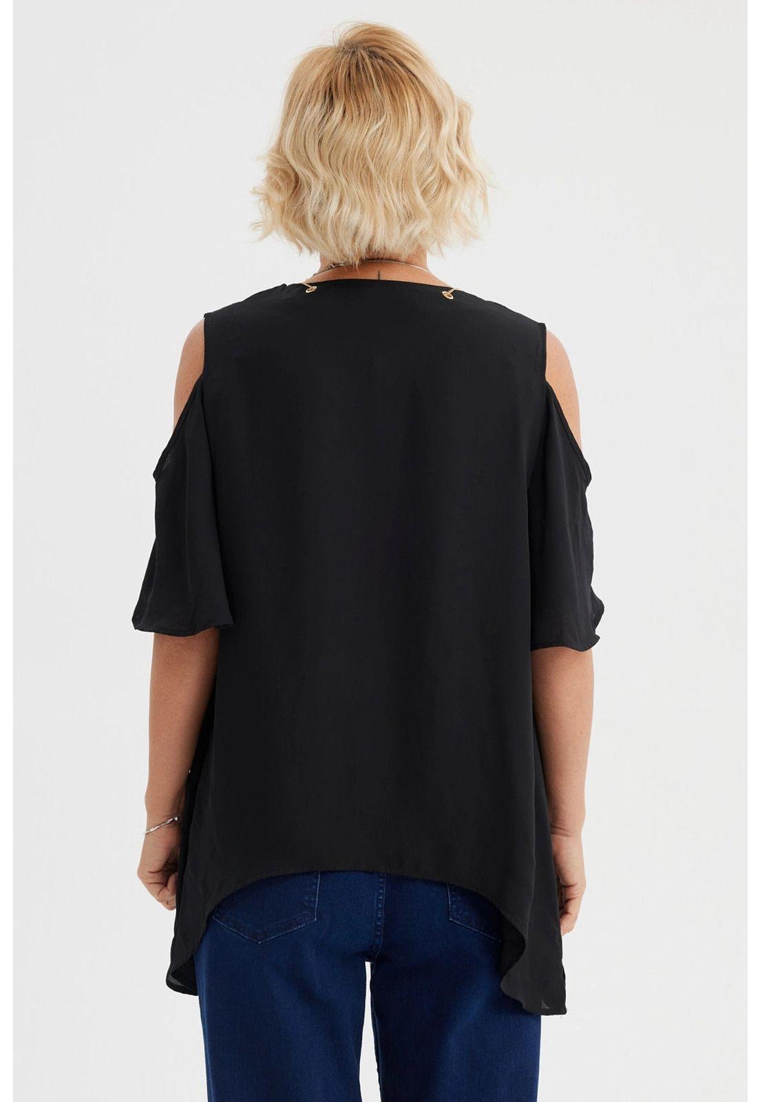 Blusa Mujer Flare Cuello V Negro-2