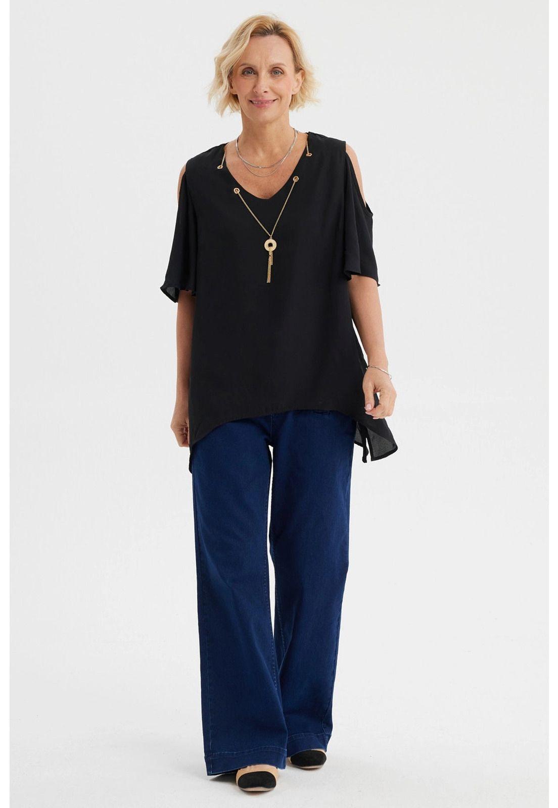 Blusa Mujer Flare Cuello V Negro-3