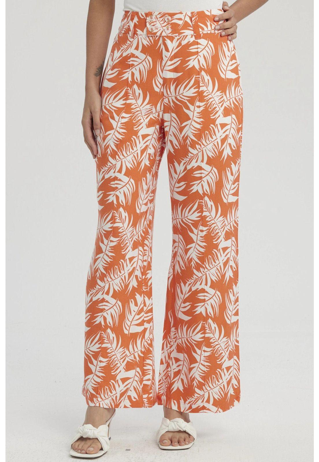 Pantalón Mujer Palazzo Pretina Ancha Naranjo-0