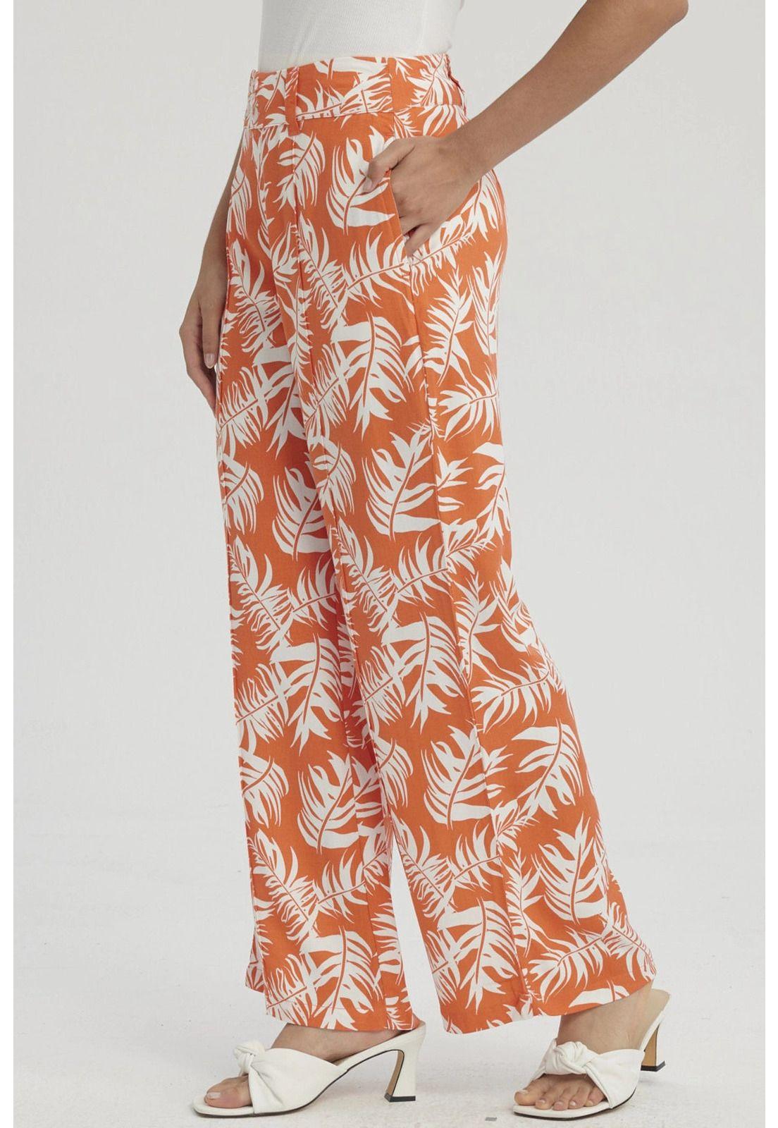 Pantalón Mujer Palazzo Pretina Ancha Naranjo-1