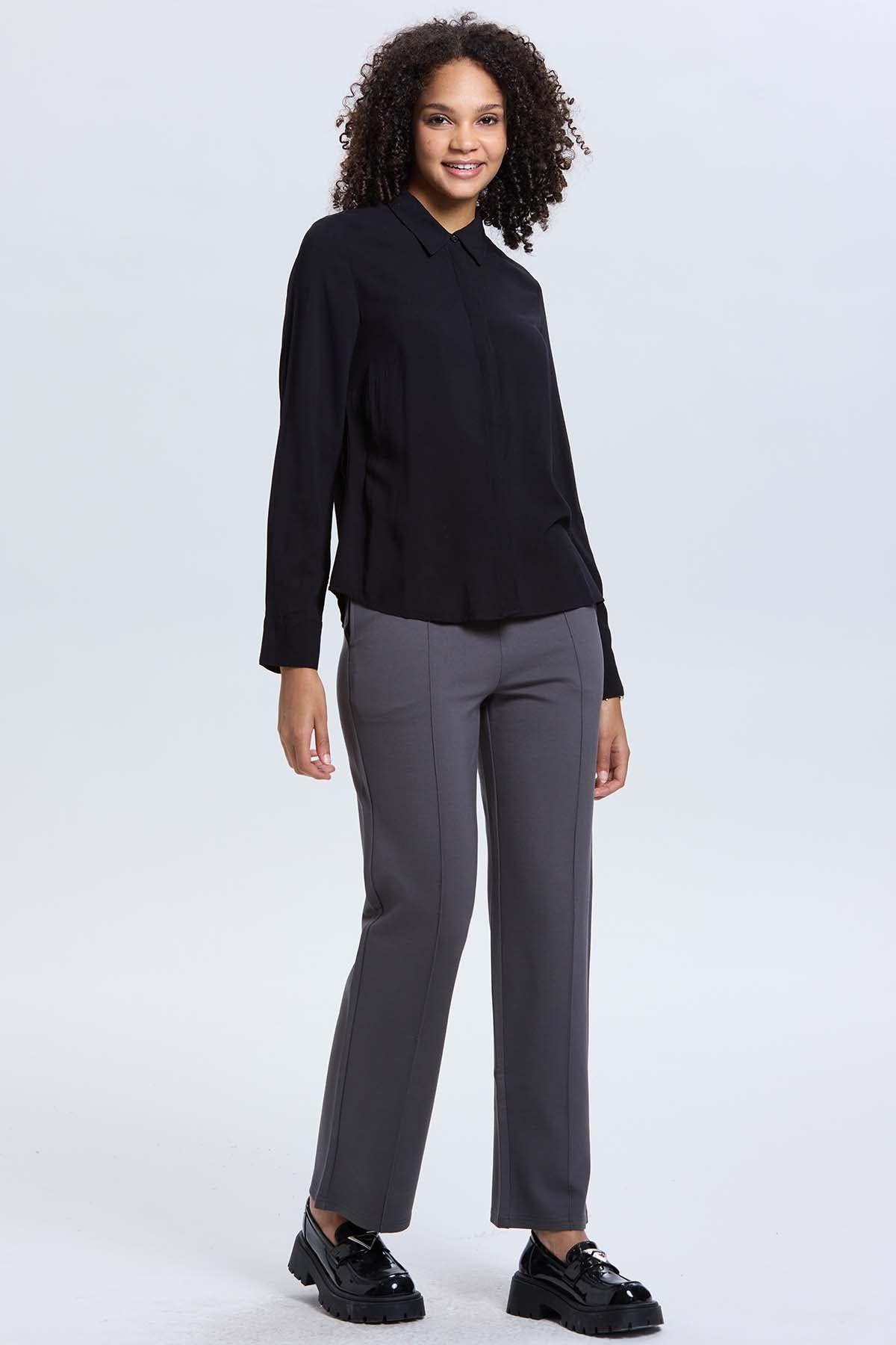 Blusa Mujer Satinada Abotonada Negro-3