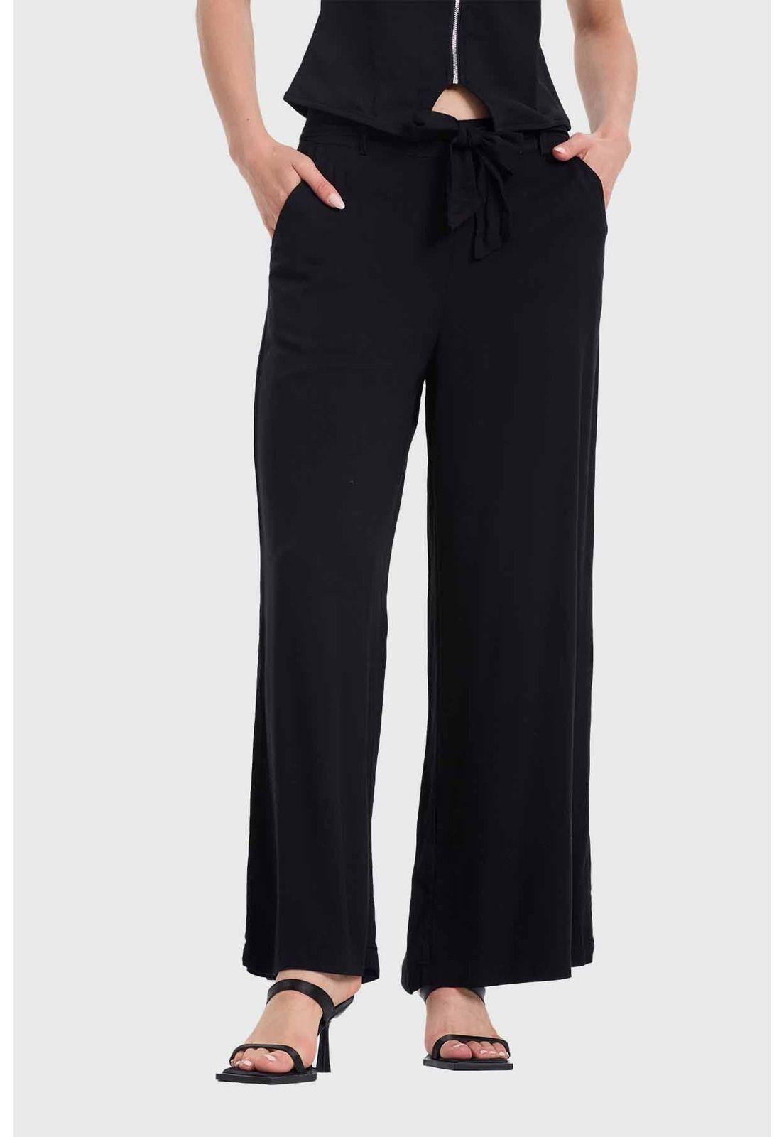 Pantalón Mujer Palazzo Pretina Negro-0