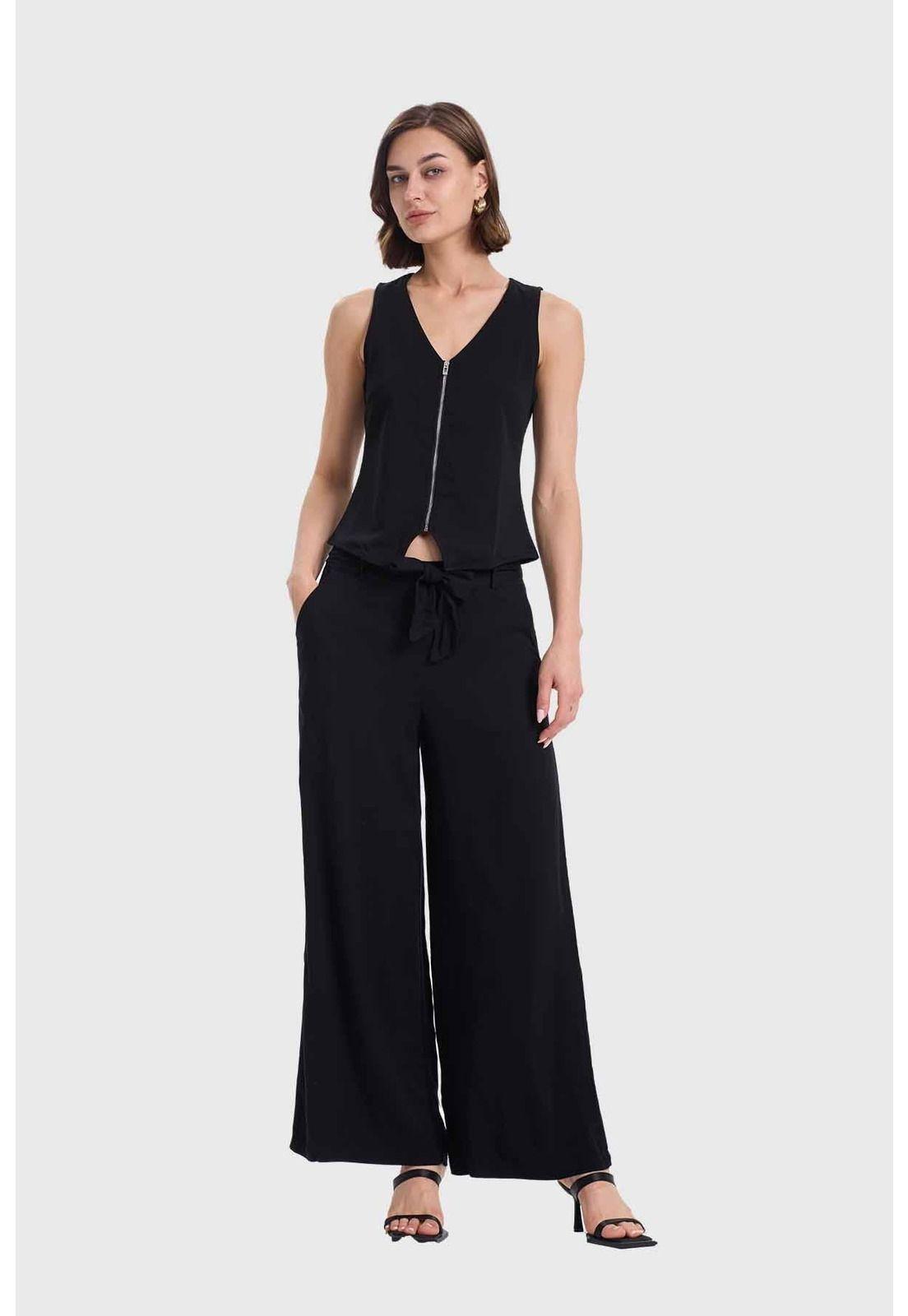 Pantalón Mujer Palazzo Pretina Negro-3