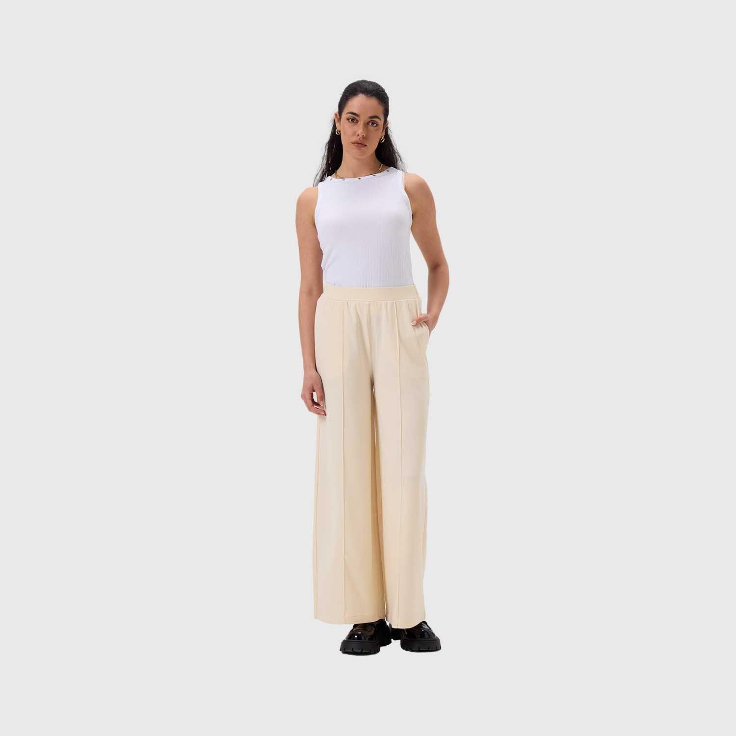Pantalón Mujer Pallazzo Cortes Delanteros Arena Fsp-3