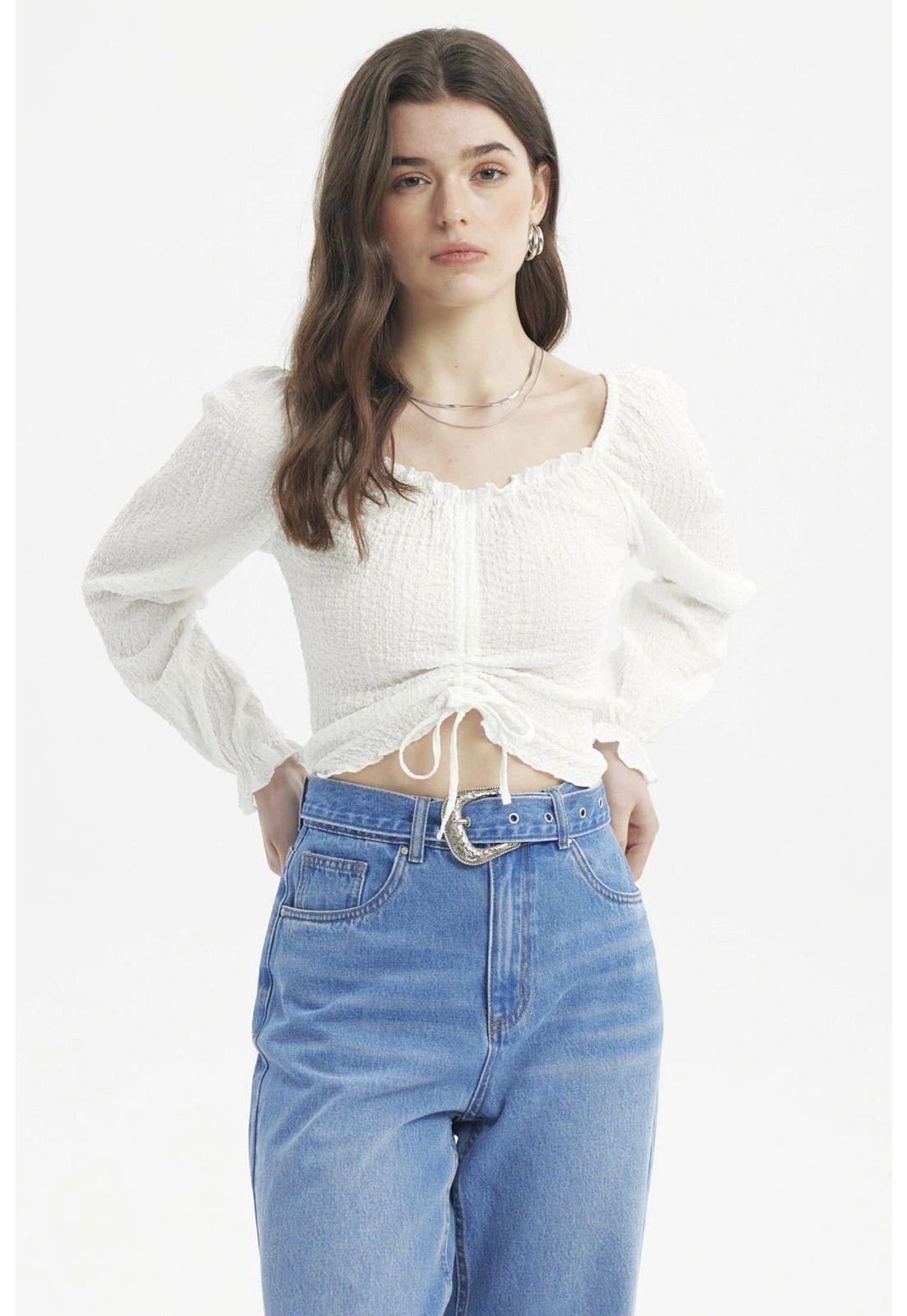 Blusa Mujer Recogido En El Pecho Crudo-0