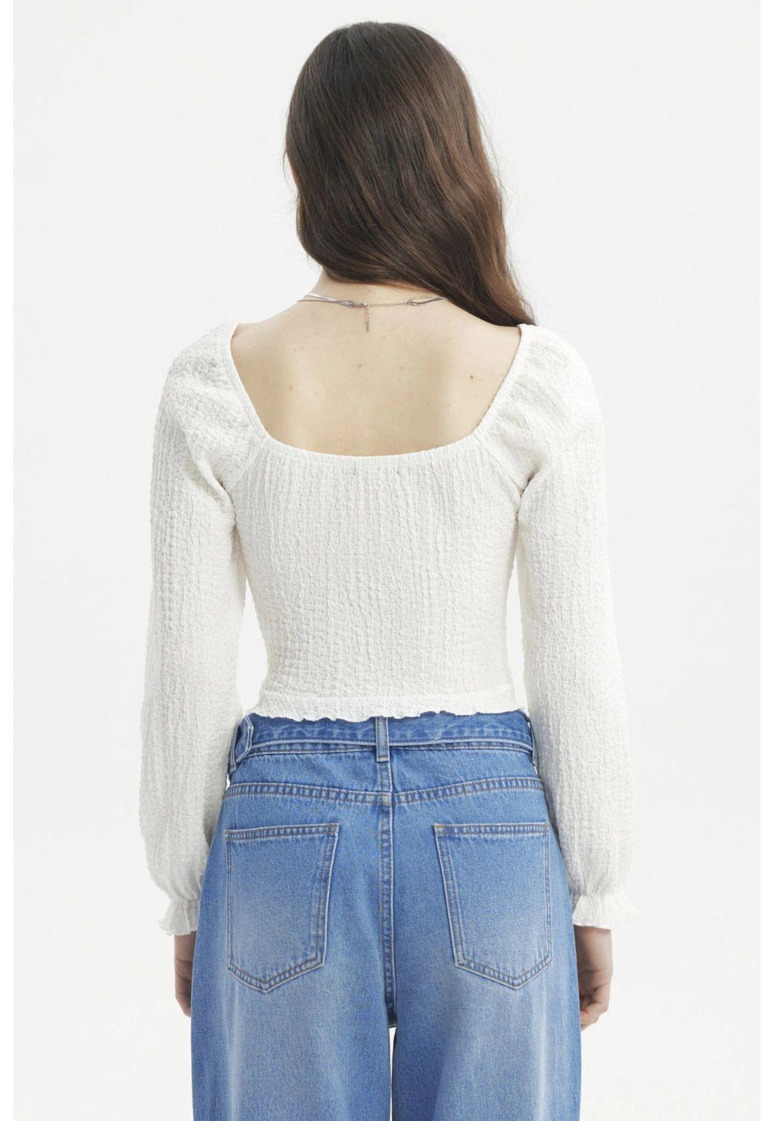 Blusa Mujer Recogido En El Pecho Crudo-2