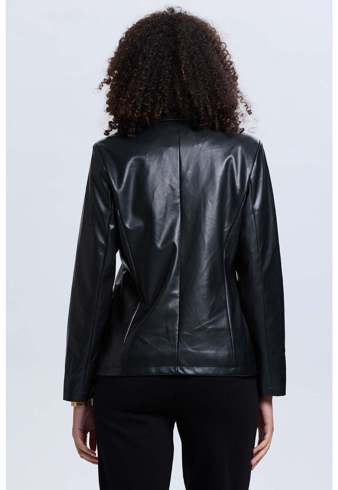 Chaqueta Mujer Efecto Cuero Negro - V-2