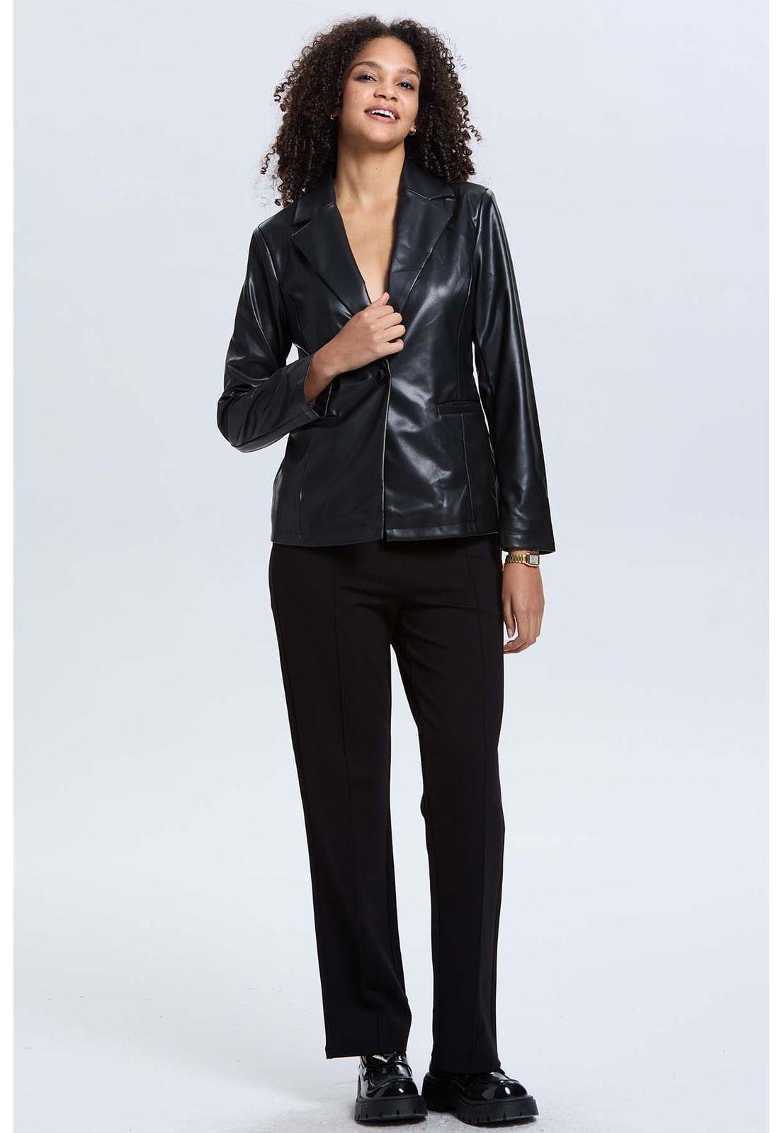 Chaqueta Mujer Efecto Cuero Negro - V-3