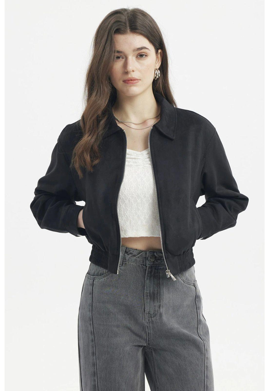 Chaqueta Mujer Bomber Gamuza Negro-0