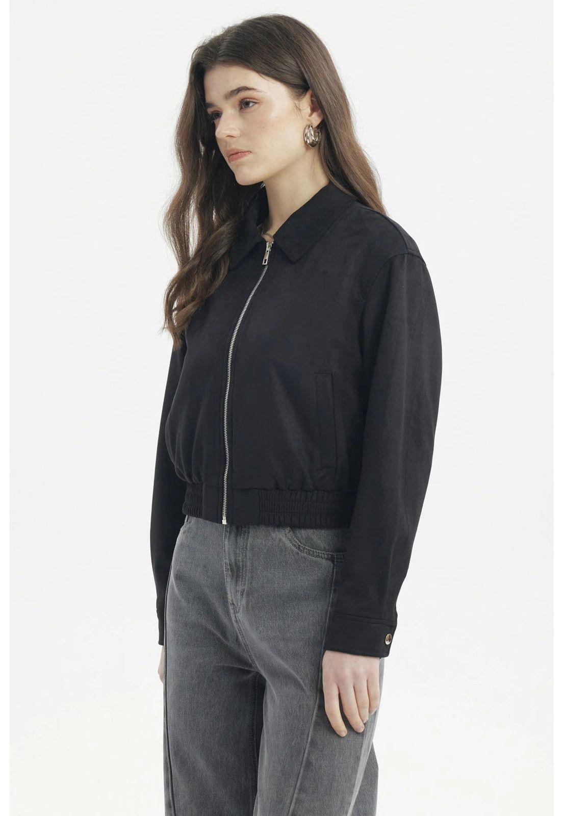Chaqueta Mujer Bomber Gamuza Negro-1