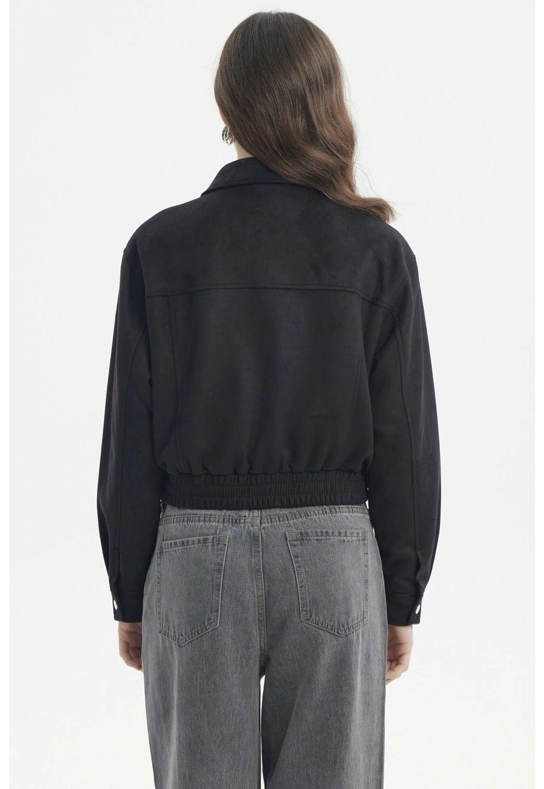 Chaqueta Mujer Bomber Gamuza Negro-2