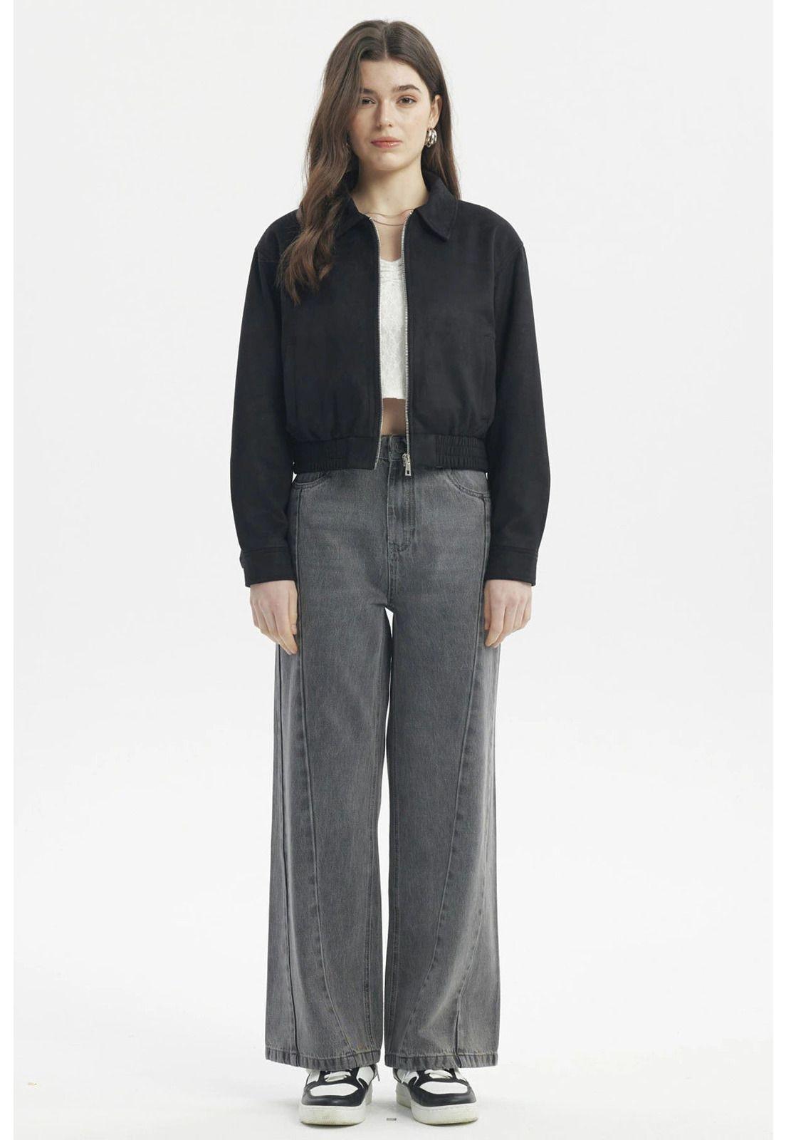 Chaqueta Mujer Bomber Gamuza Negro-3