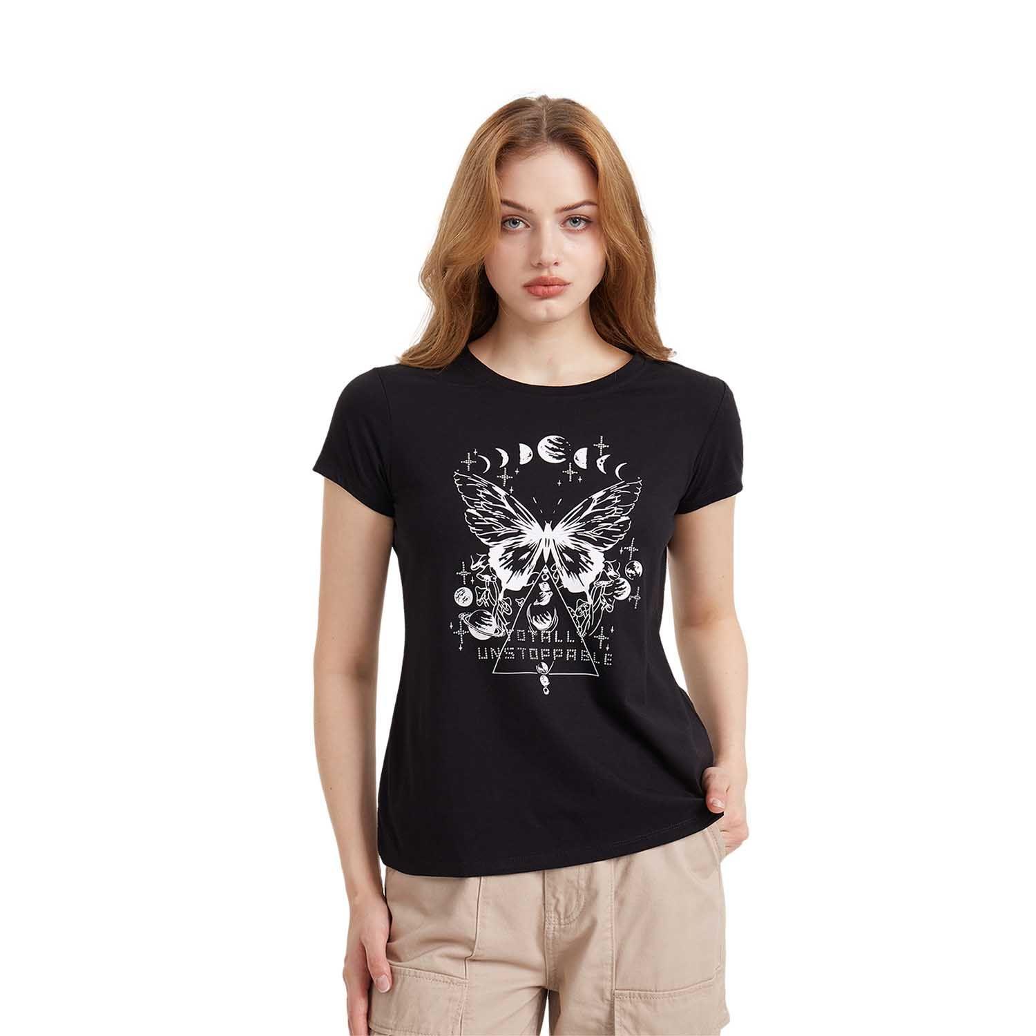 Polera Mujer Básica Print Negro Fashion´s Park-0