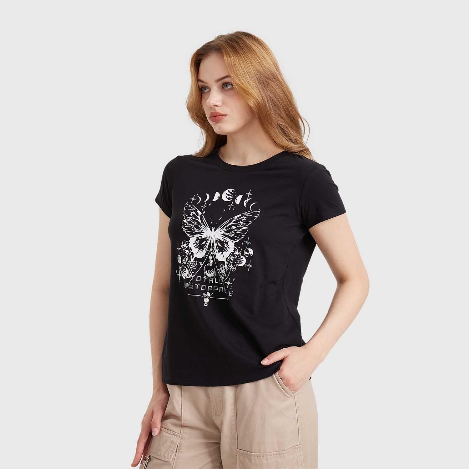 Polera Mujer Básica Print Negro Fashion´s Park-1