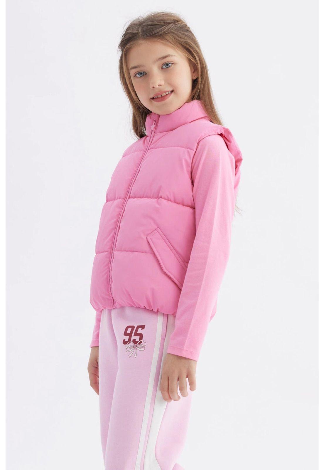 Parka Niña Cuello Con Cierre Rosado-1