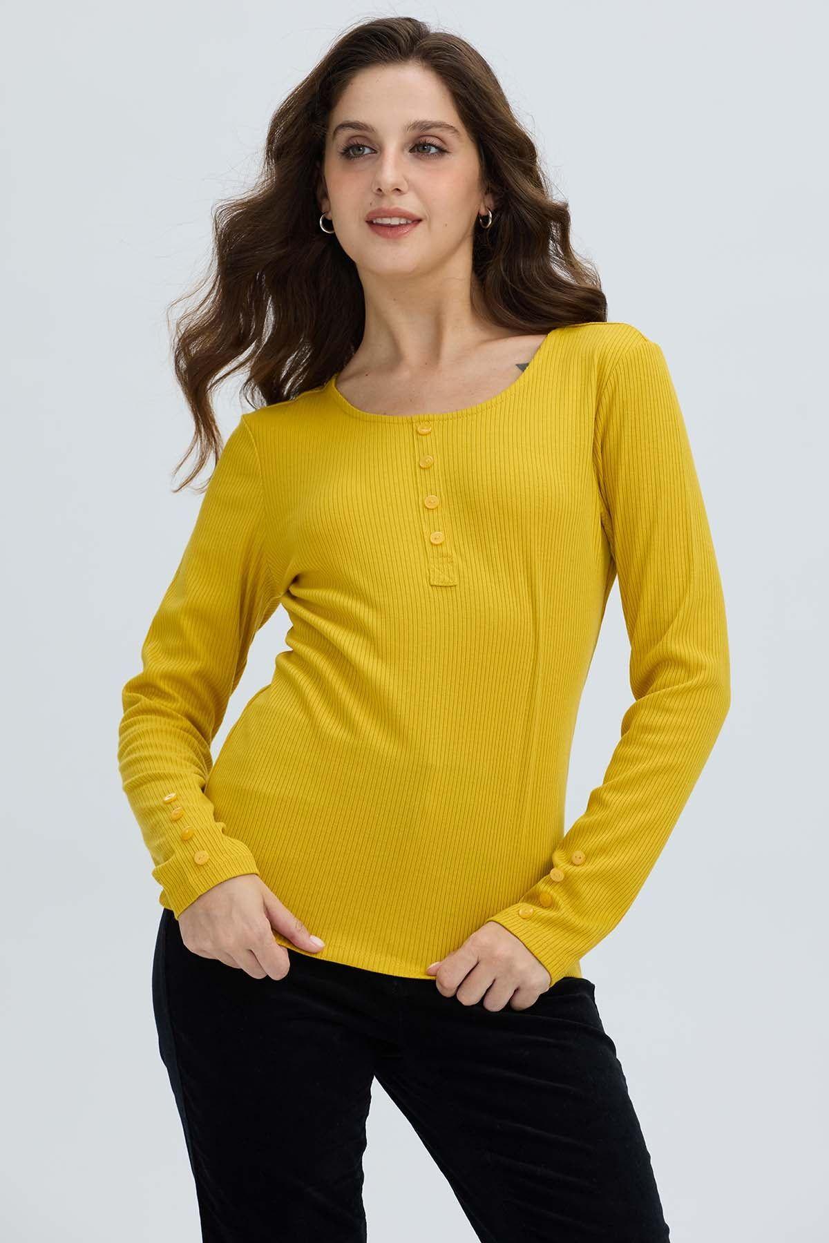 Polera Mujer Botón Rib lisa Amarillo-1