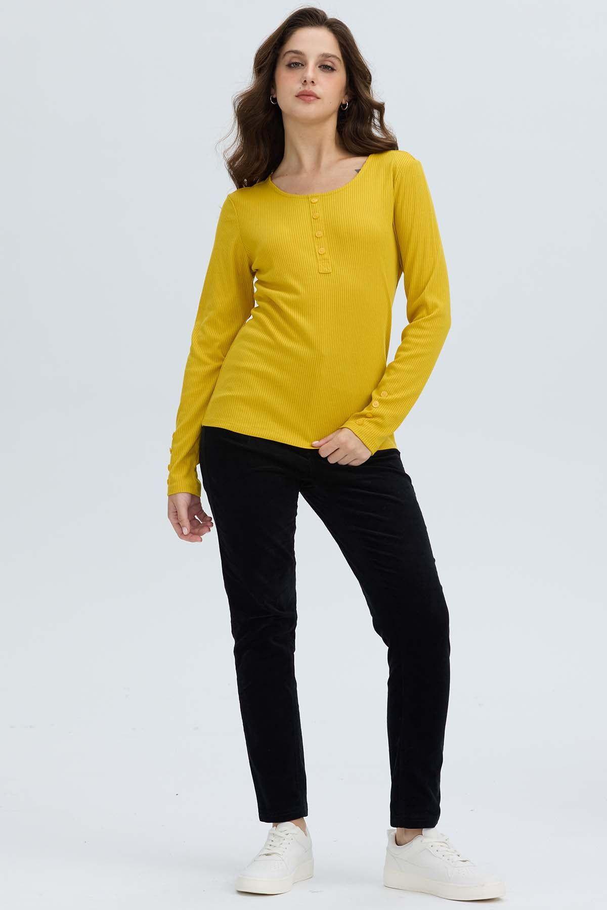 Polera Mujer Botón Rib lisa Amarillo-2
