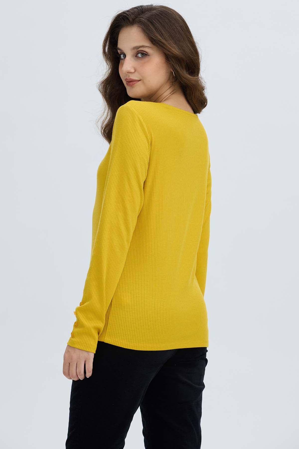 Polera Mujer Botón Rib lisa Amarillo-3