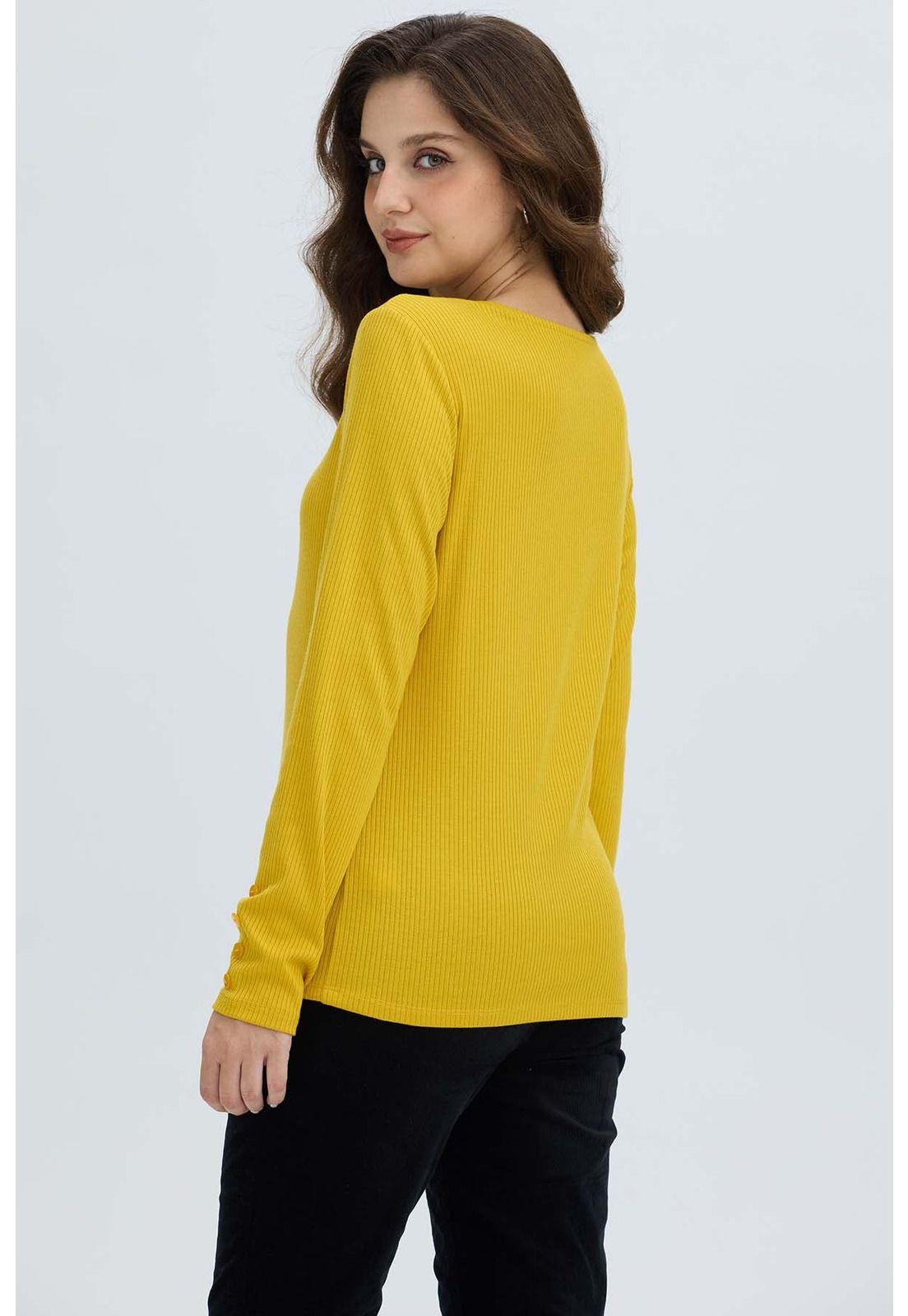 Polera Mujer Botón Rib Lisa Amarillo-3
