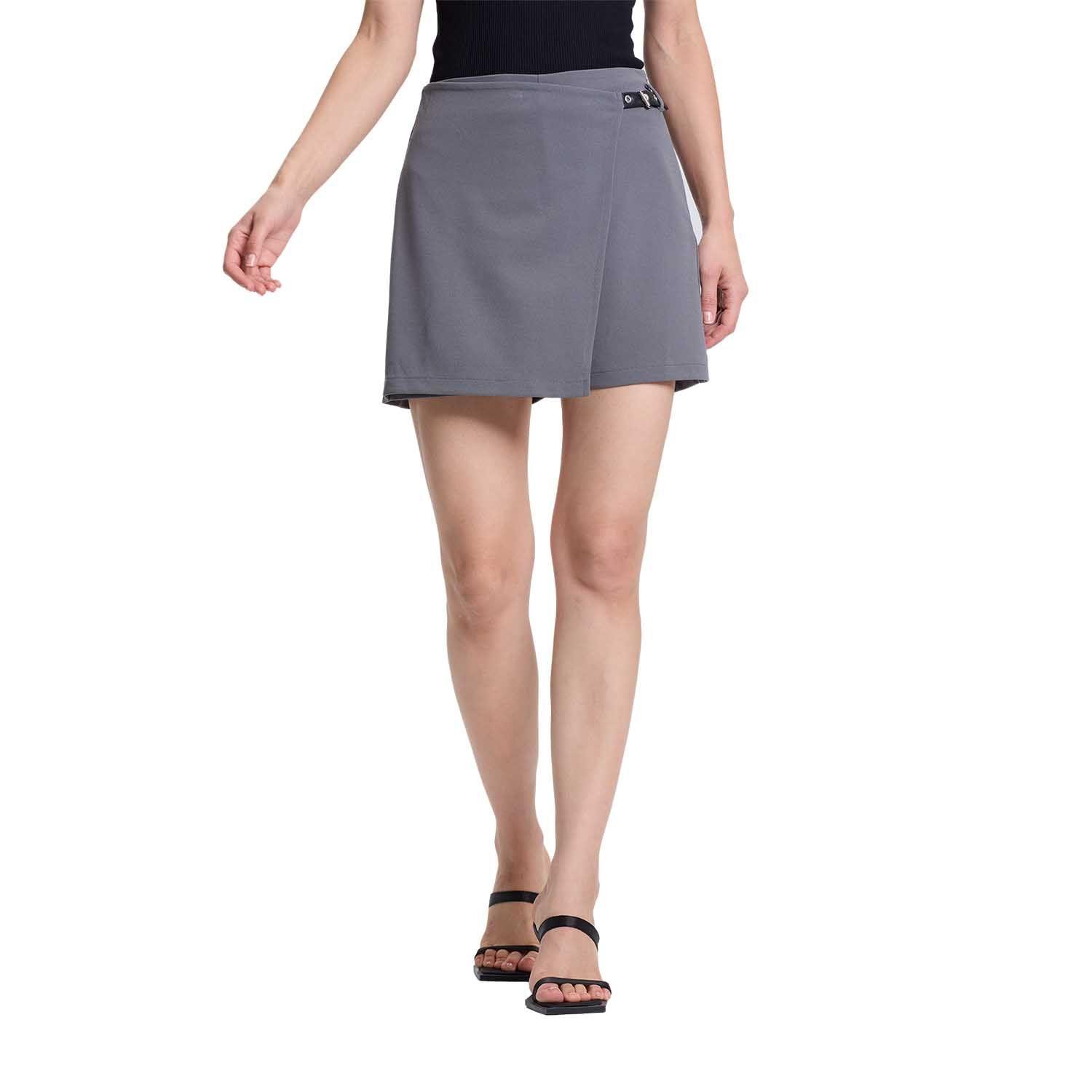 Falda Short Mujer Aplicación Lateral Gris Fashions Park-0